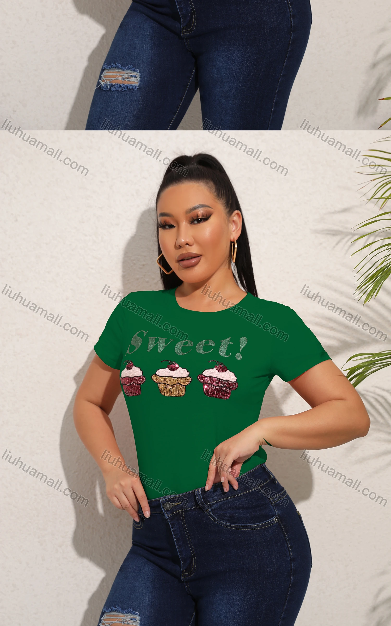 Wholesale Women's Casual Crew Neck Short Sleeve Graphic Slim Fit T-shirt - Liuhuamall