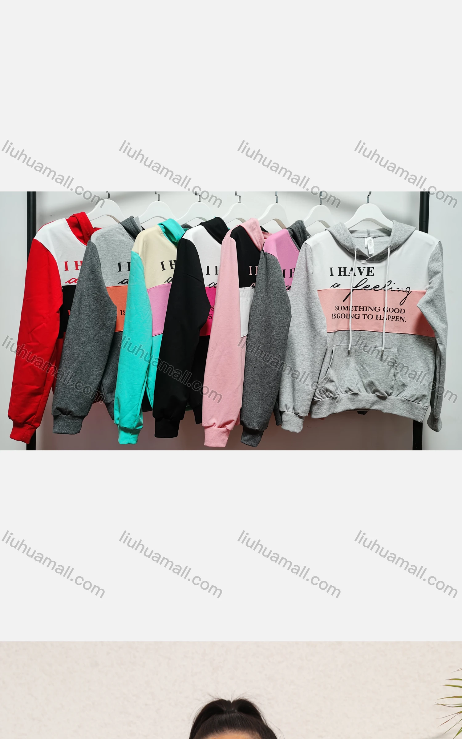 Wholesale Women's Casual Hooded Kangaroo Pocket Colorblock Letter Hoodies - Liuhuamall