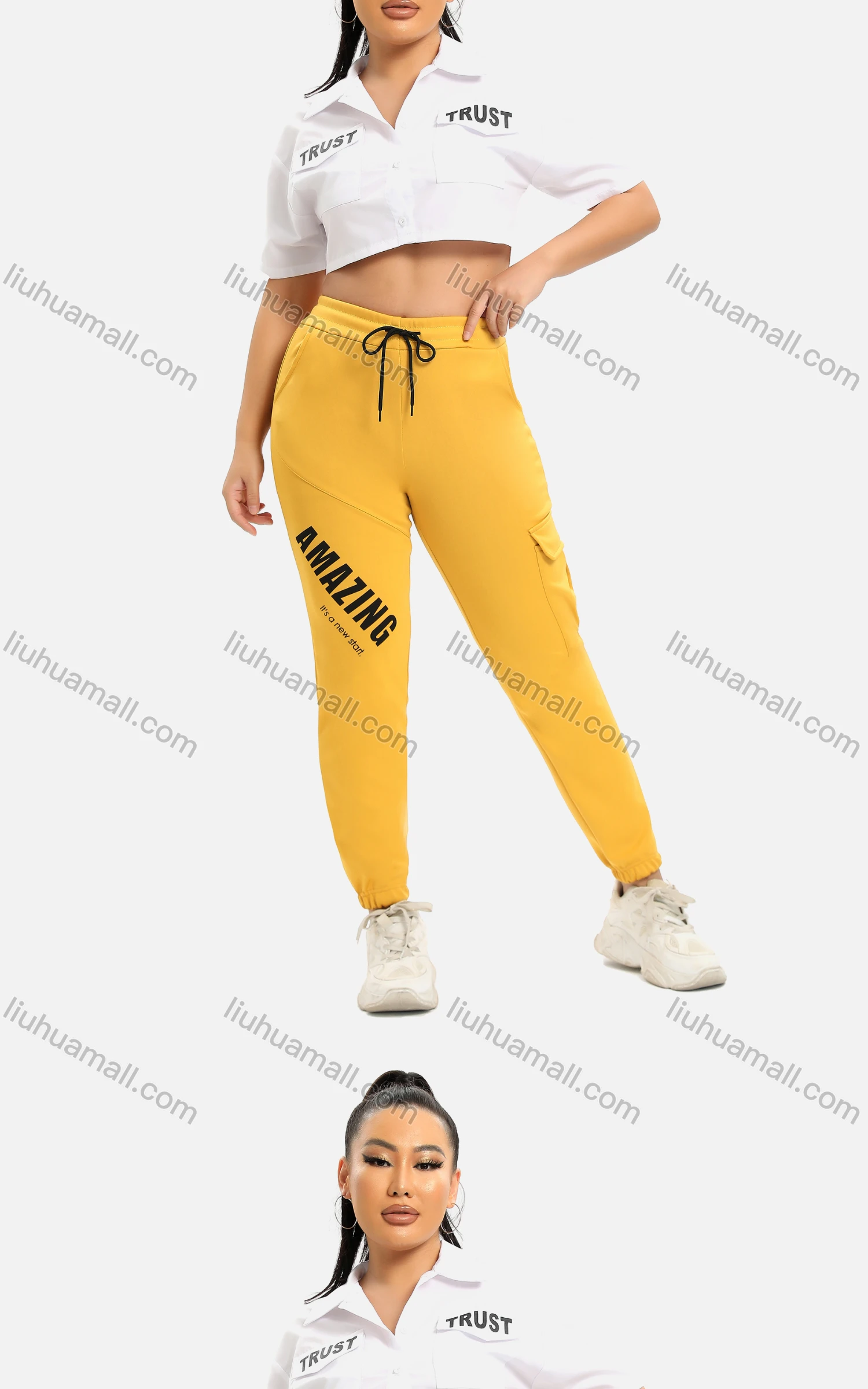 Wholesale Women's Casual Skinny Fit Flap Pockets Drawstring Sweatpants - Liuhuamall