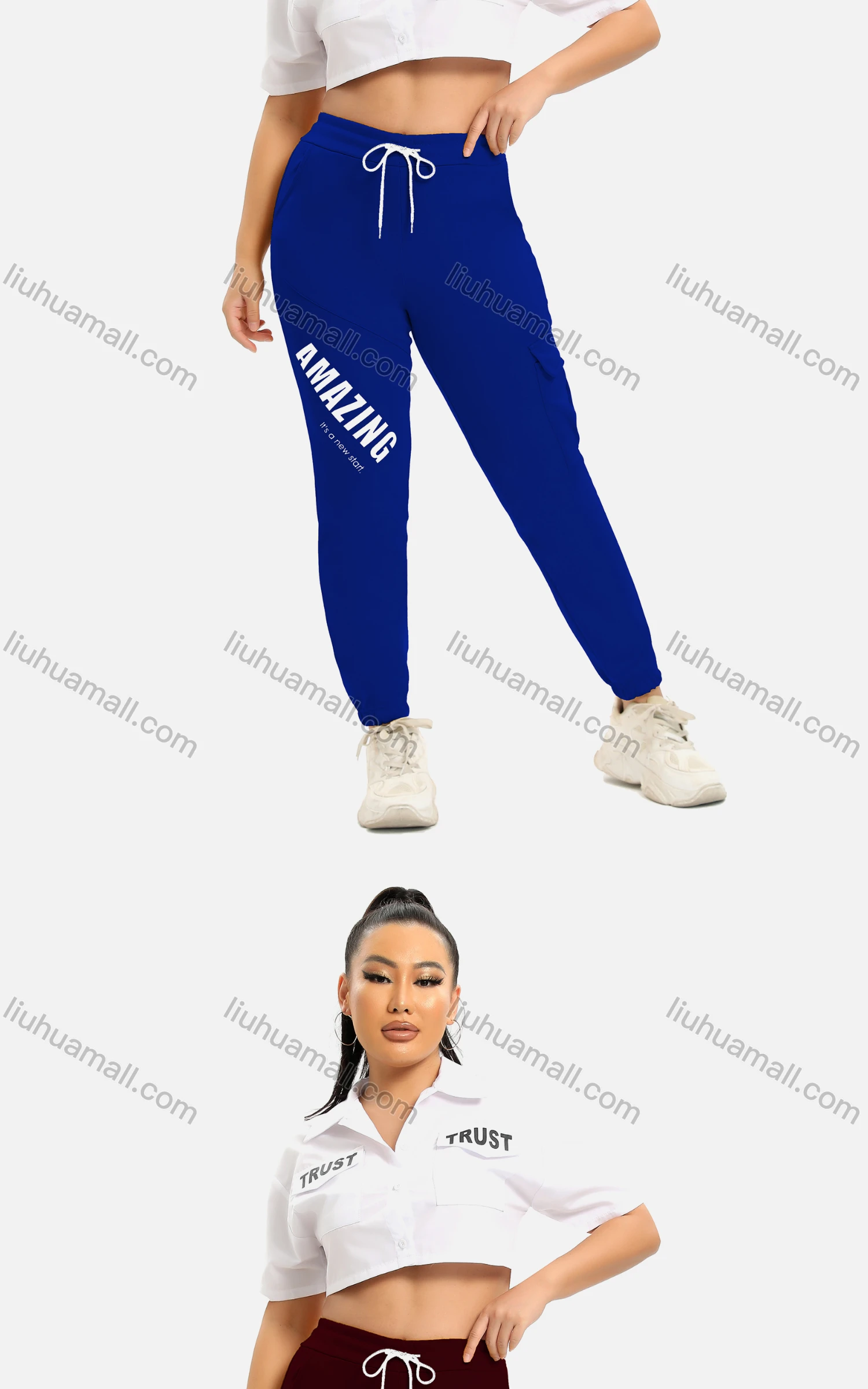Wholesale Women's Casual Skinny Fit Flap Pockets Drawstring Sweatpants - Liuhuamall