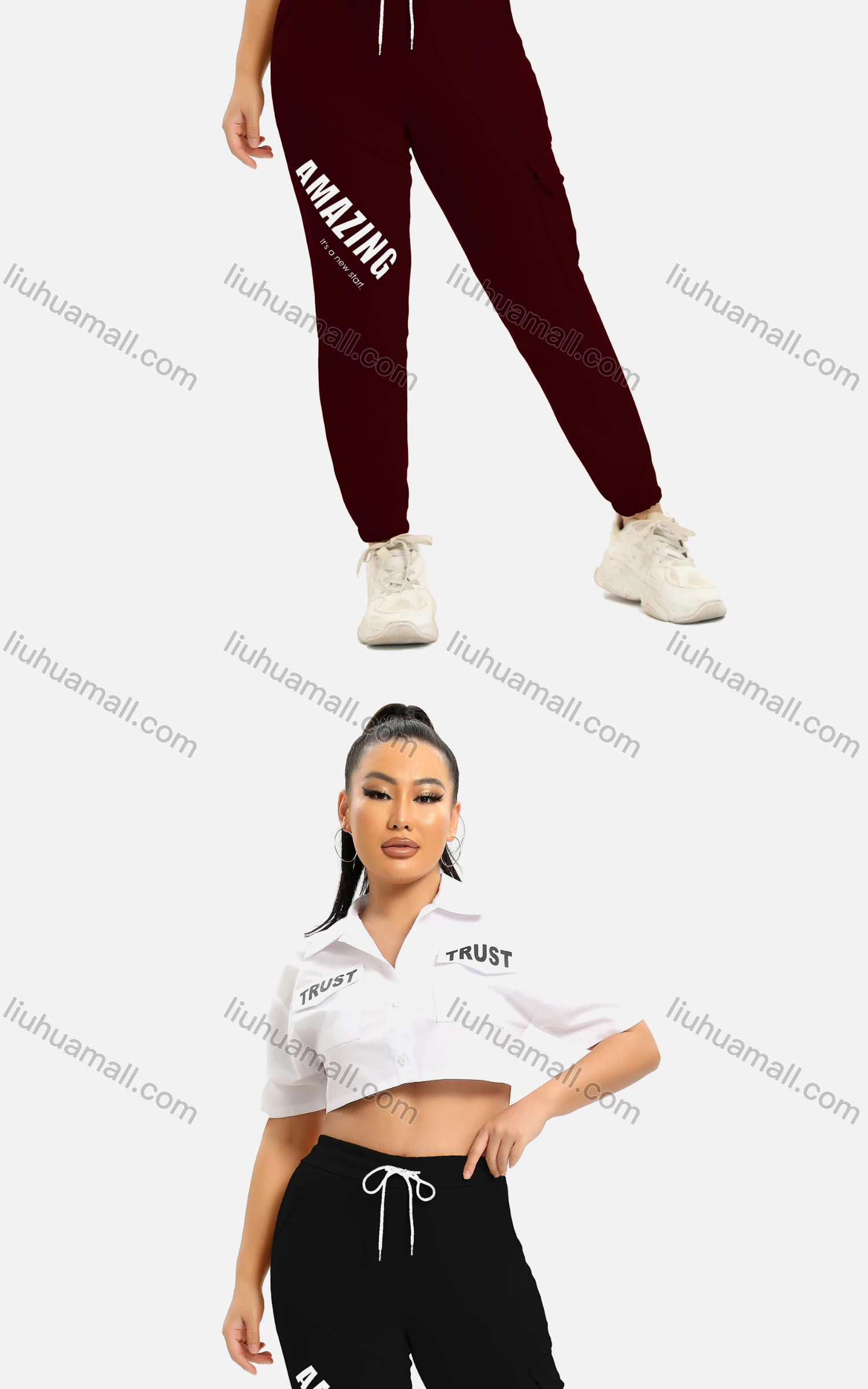 Wholesale Women's Casual Skinny Fit Flap Pockets Drawstring Sweatpants - Liuhuamall