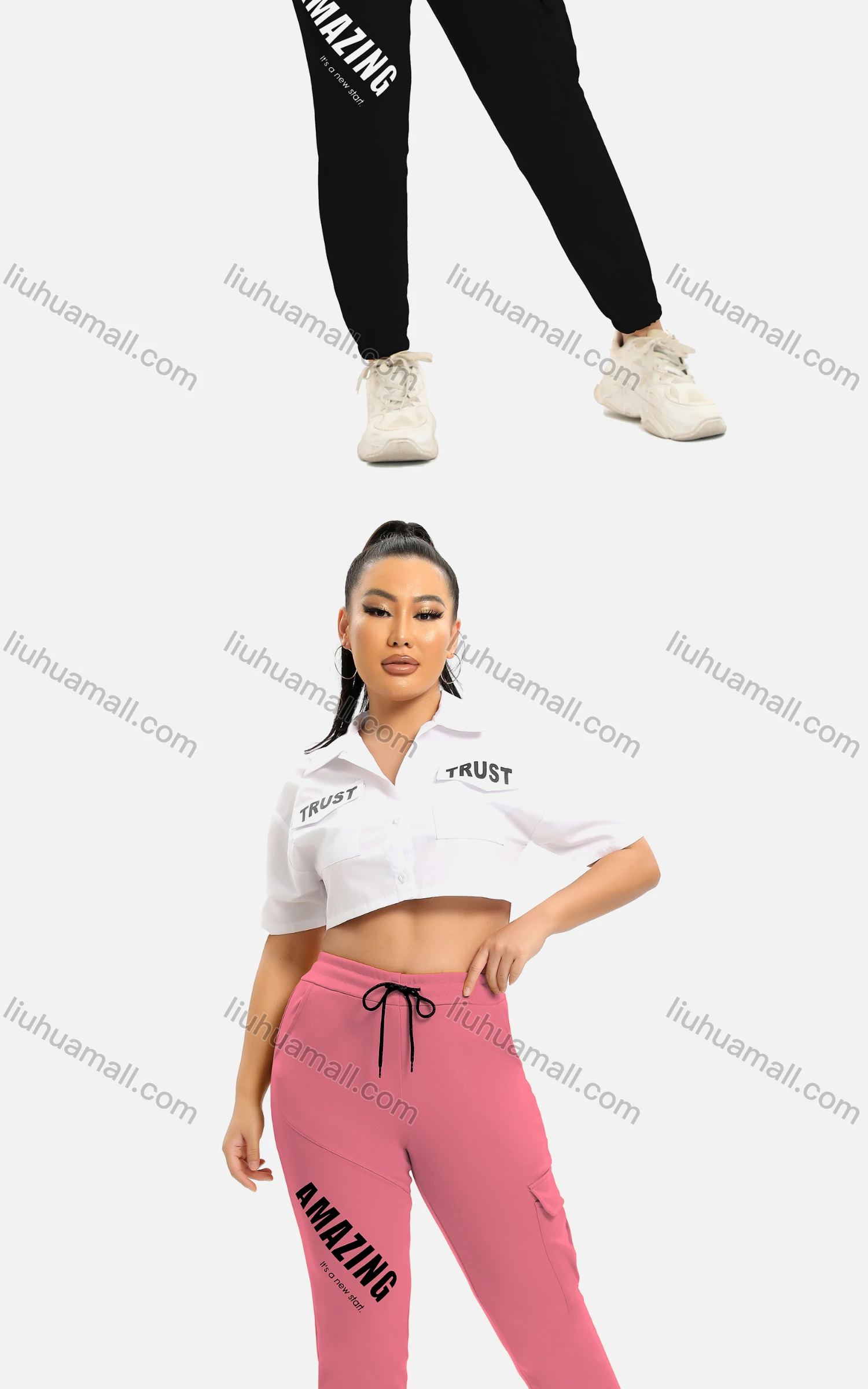 Wholesale Women's Casual Skinny Fit Flap Pockets Drawstring Sweatpants - Liuhuamall