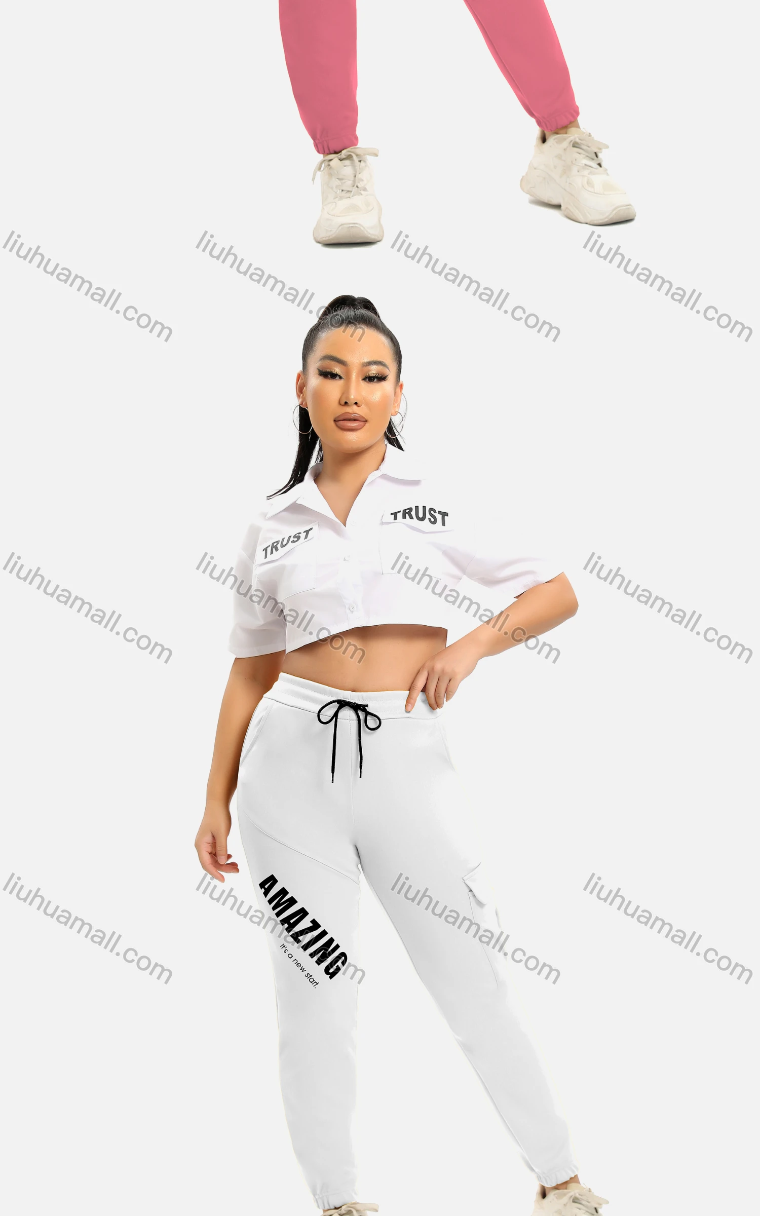 Wholesale Women's Casual Skinny Fit Flap Pockets Drawstring Sweatpants - Liuhuamall
