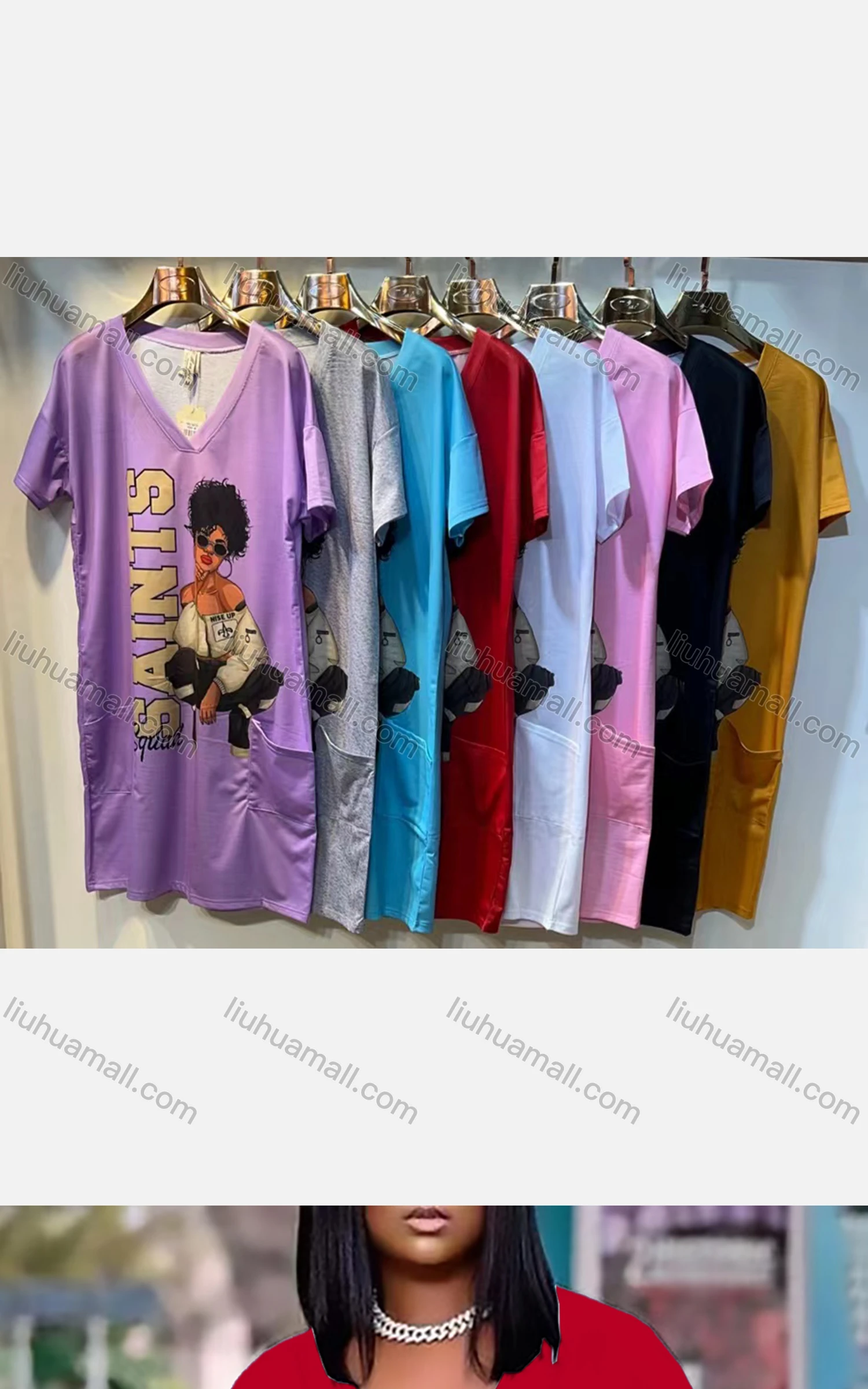 Wholesale Women's Casual Crew Neck Short Sleeve Graphic Tee Dress - Liuhuamall