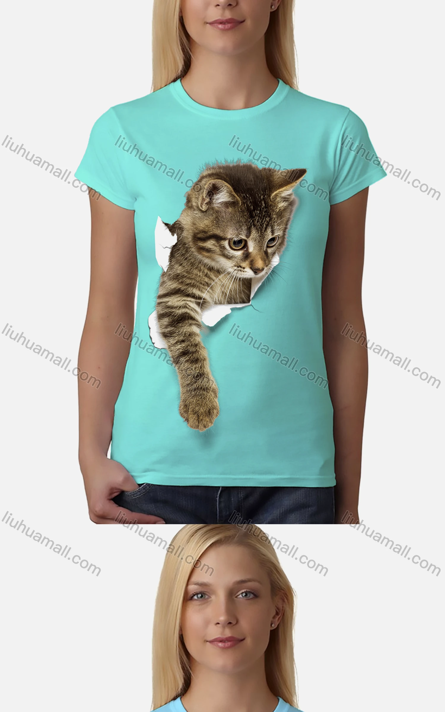 Wholesale Women's Casual Crew Neck Short Sleeve Animal Graphic Slim Fit T-shirt - Liuhuamall