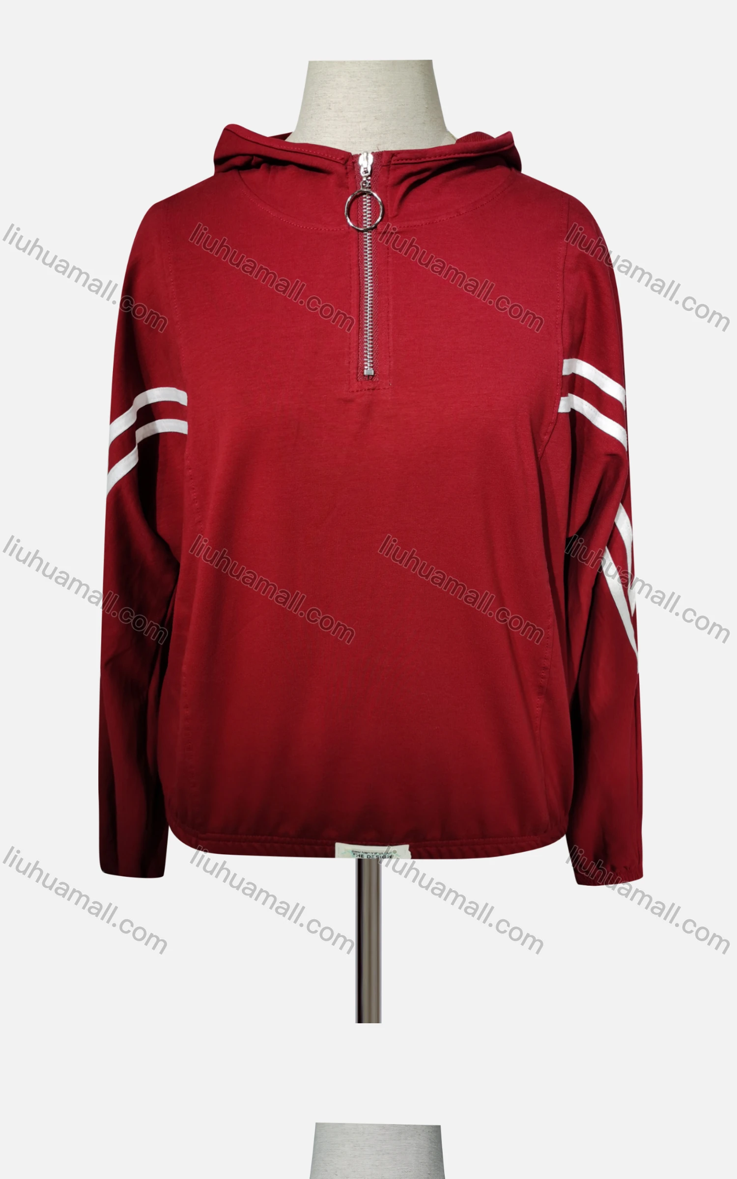 Wholesale Women's Casual Hooded Striped Quarter Zip Long Sleeve Hoodies - Liuhuamall
