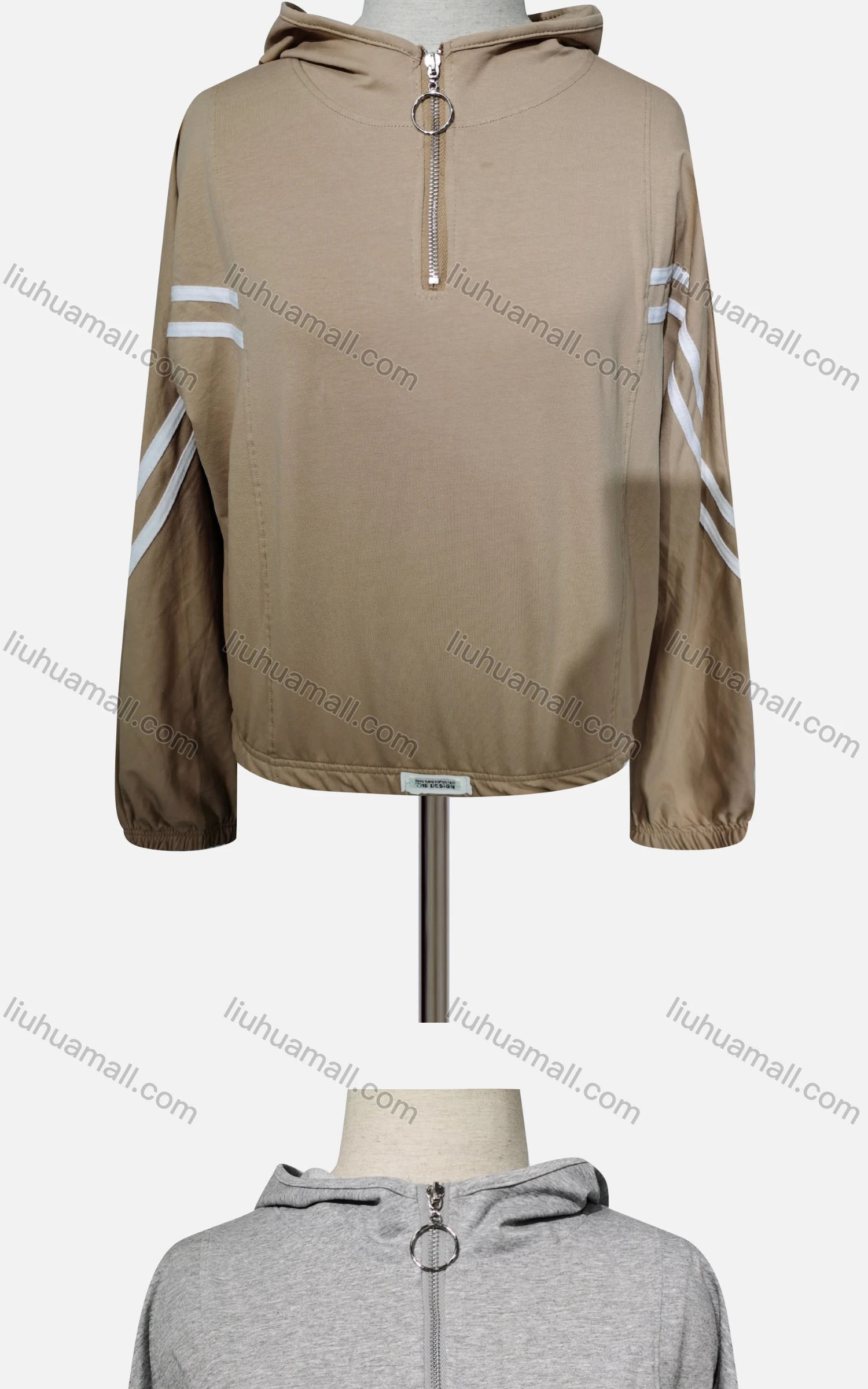 Wholesale Women's Casual Hooded Striped Quarter Zip Long Sleeve Hoodies - Liuhuamall