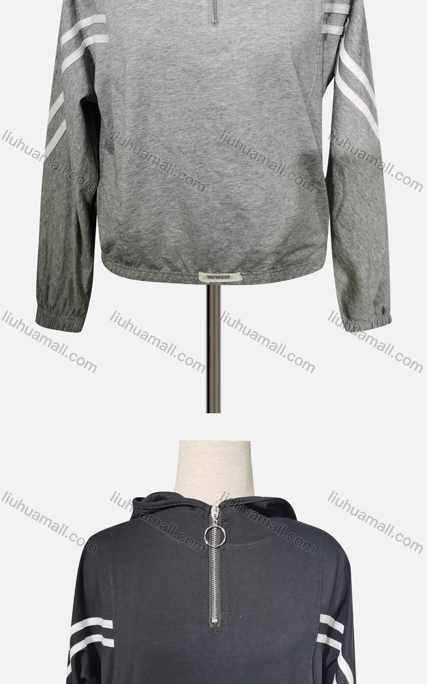 Wholesale Women's Casual Hooded Striped Quarter Zip Long Sleeve Hoodies - Liuhuamall