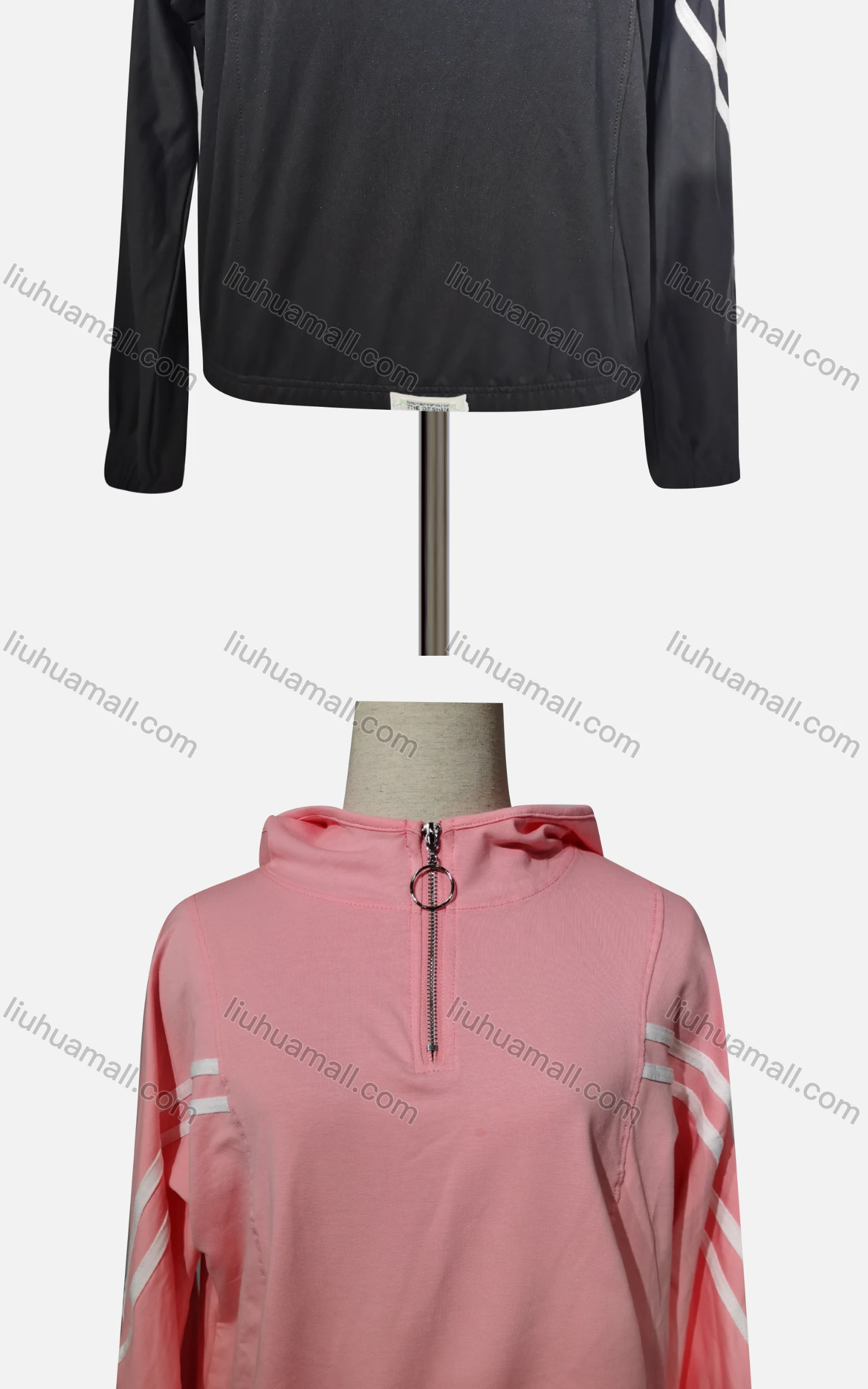 Wholesale Women's Casual Hooded Striped Quarter Zip Long Sleeve Hoodies - Liuhuamall