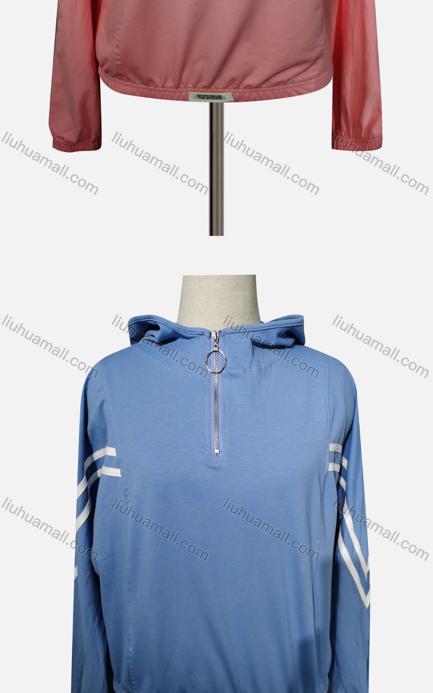 Wholesale Women's Casual Hooded Striped Quarter Zip Long Sleeve Hoodies - Liuhuamall