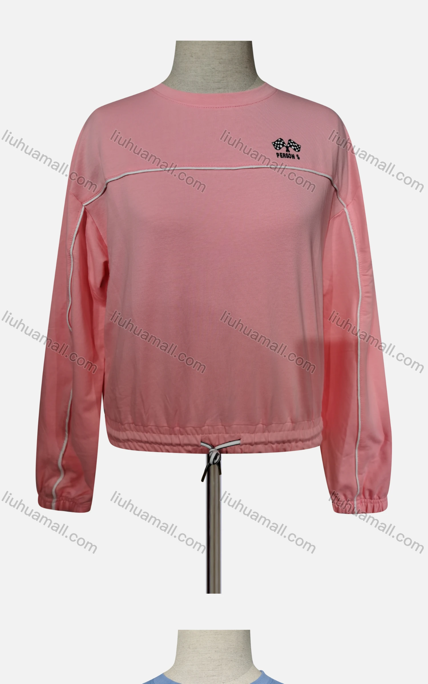 Wholesale Women's Casual Crew Neck Long Sleeve Elastic Cuff Drawstring Top - Liuhuamall