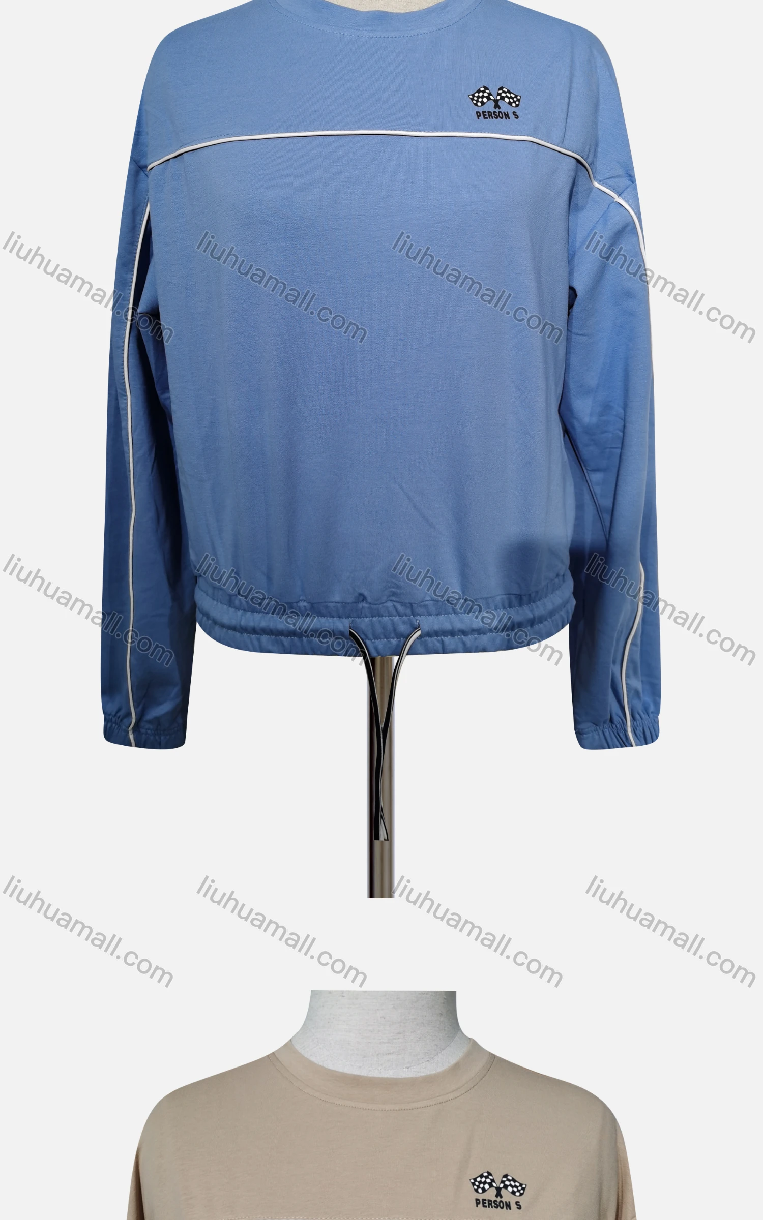 Wholesale Women's Casual Crew Neck Long Sleeve Elastic Cuff Drawstring Top - Liuhuamall