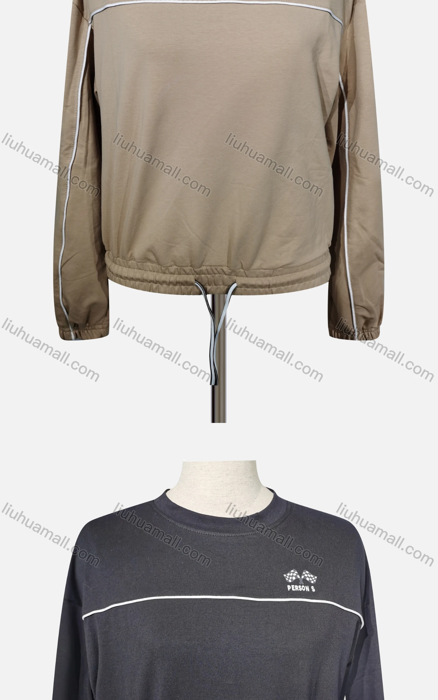 Wholesale Women's Casual Crew Neck Long Sleeve Elastic Cuff Drawstring Top - Liuhuamall