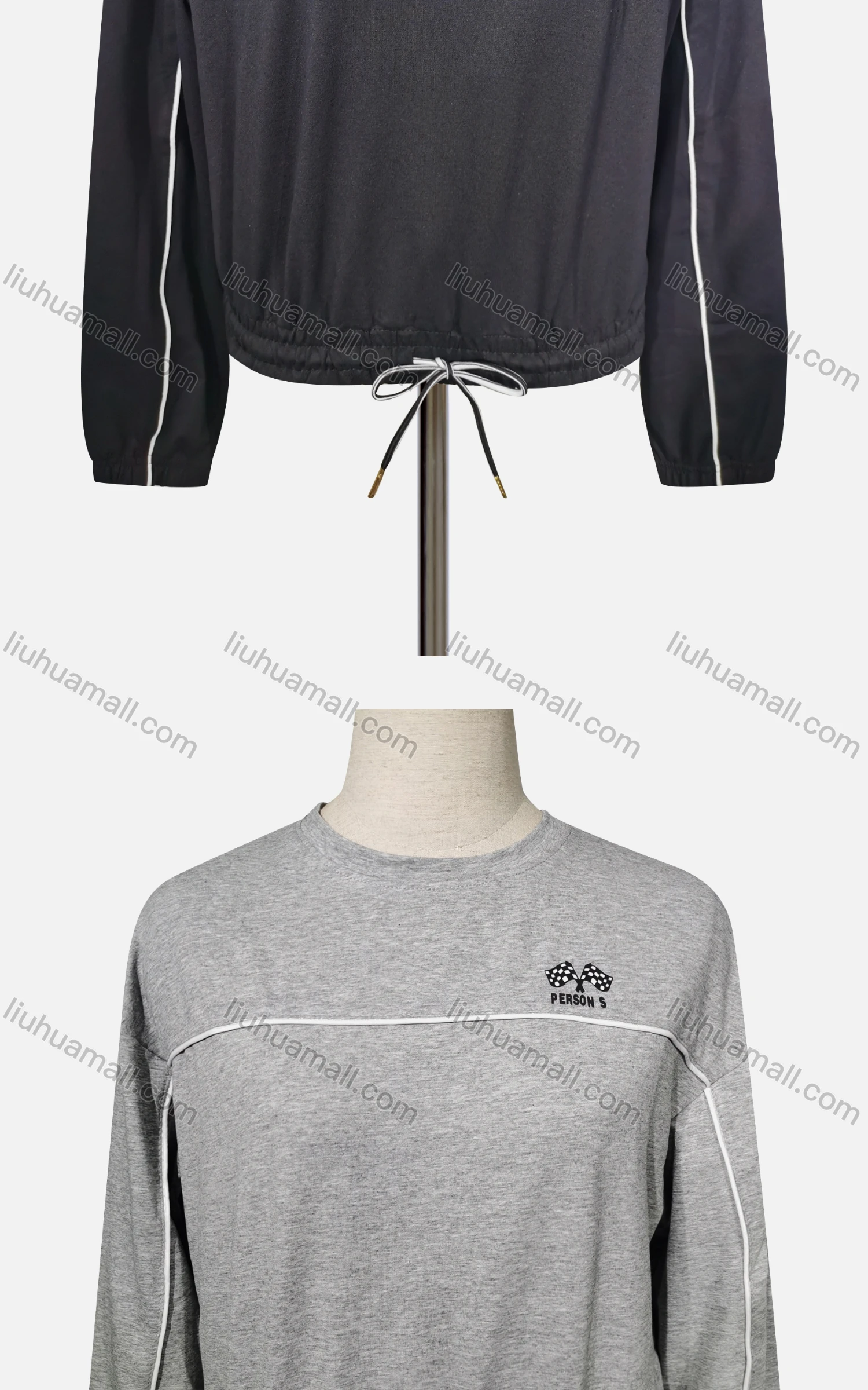 Wholesale Women's Casual Crew Neck Long Sleeve Elastic Cuff Drawstring Top - Liuhuamall