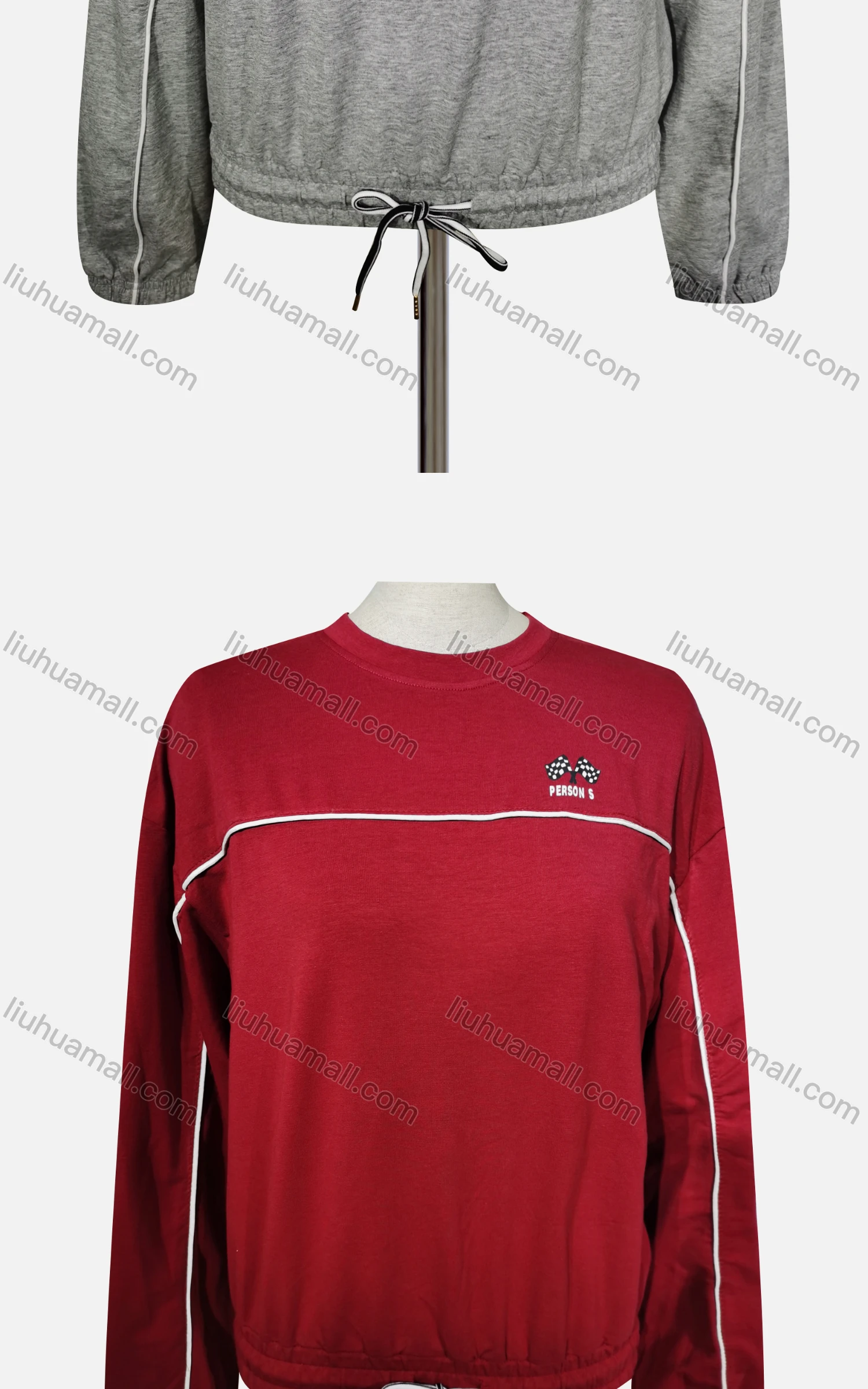 Wholesale Women's Casual Crew Neck Long Sleeve Elastic Cuff Drawstring Top - Liuhuamall