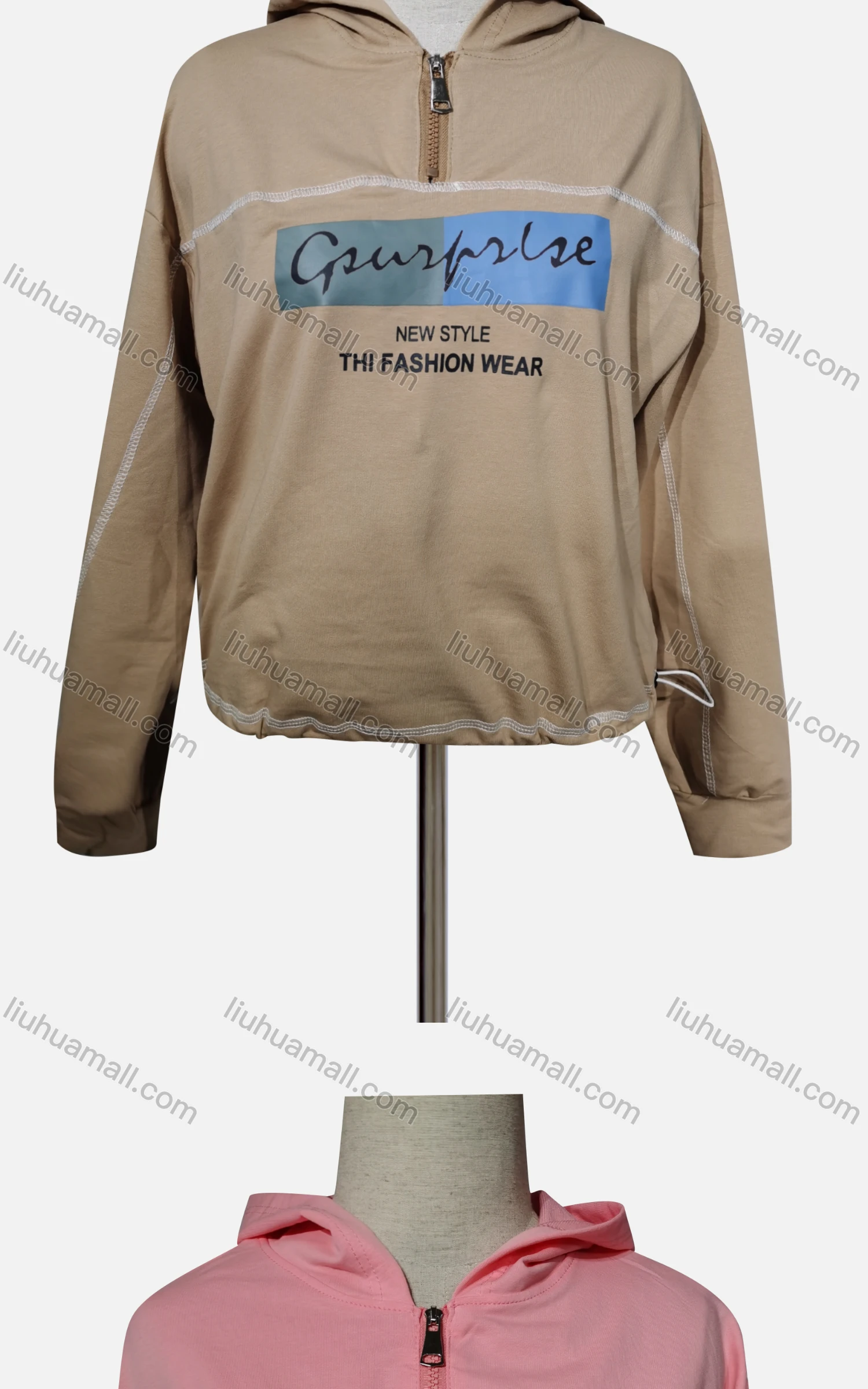 Wholesale Women's Casual Hooded Letter Quarter Zip Long Sleeve Hoodies - Liuhuamall