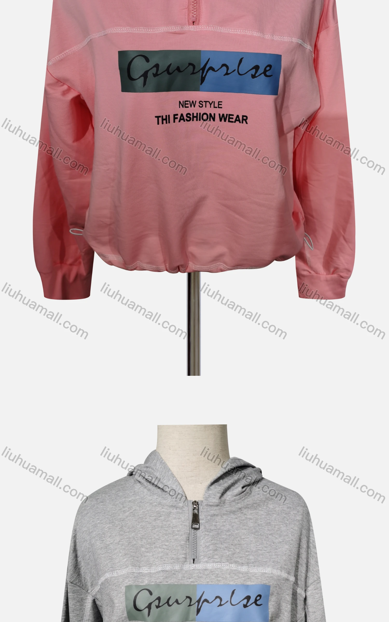 Wholesale Women's Casual Hooded Letter Quarter Zip Long Sleeve Hoodies - Liuhuamall