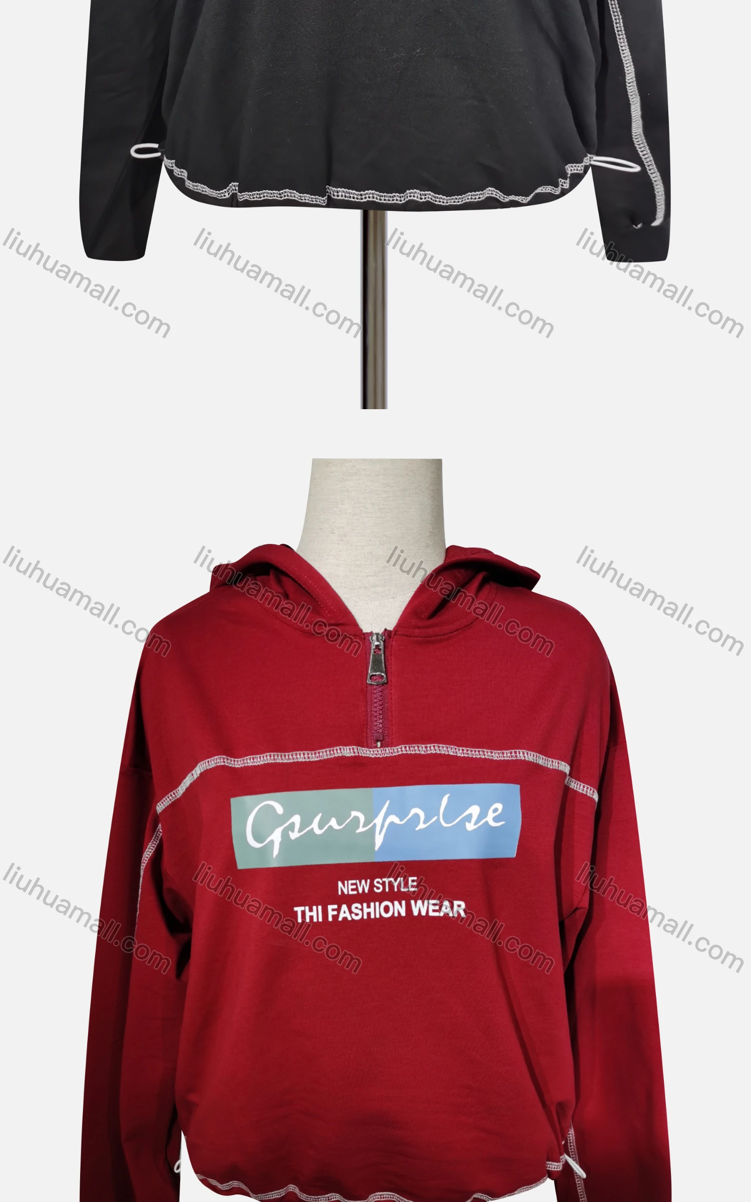 Wholesale Women's Casual Hooded Letter Quarter Zip Long Sleeve Hoodies - Liuhuamall