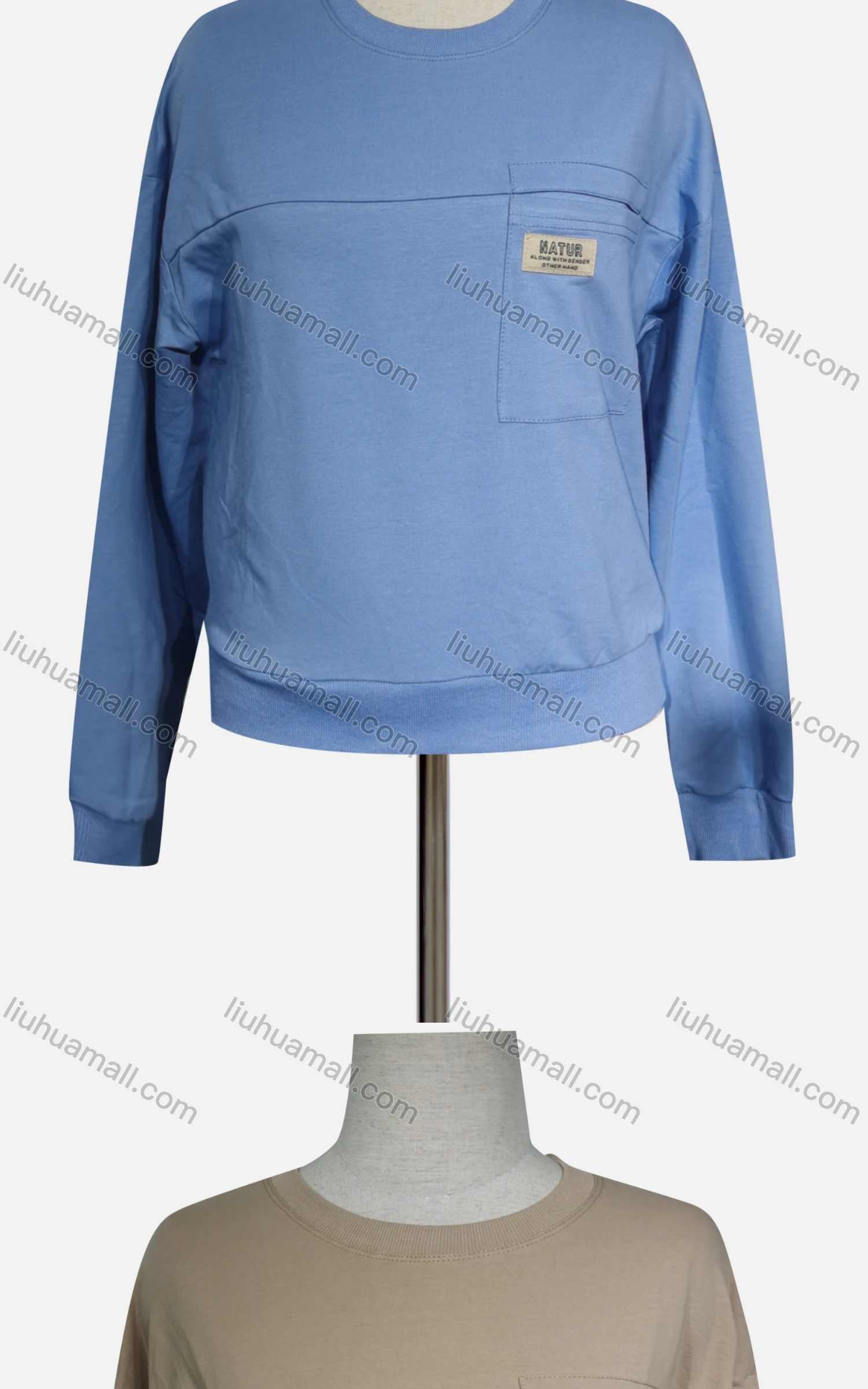 Wholesale Women's Casual Crew Neck Long Sleeve Sewing Label Plain Sweatshirt - Liuhuamall