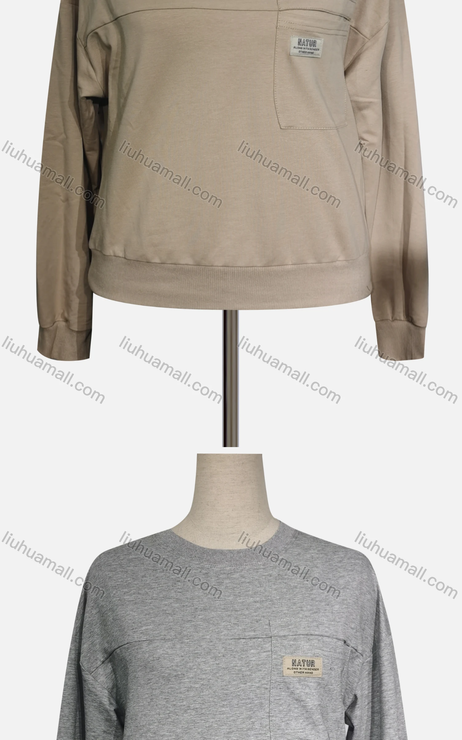 Wholesale Women's Casual Crew Neck Long Sleeve Sewing Label Plain Sweatshirt - Liuhuamall