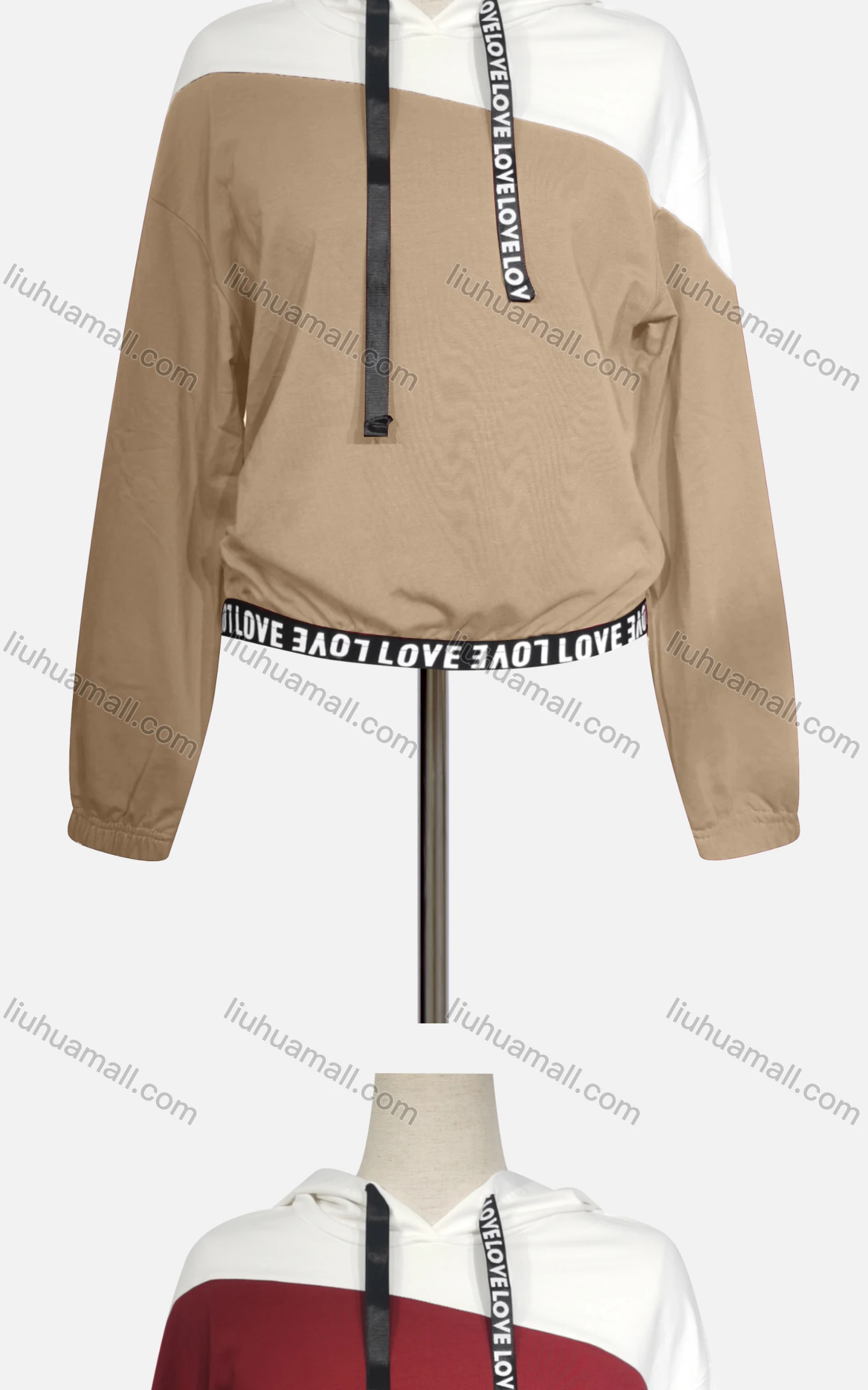 Wholesale Women's Casual Hooded Long Sleeve Colorblock Letter Hoodies - Liuhuamall