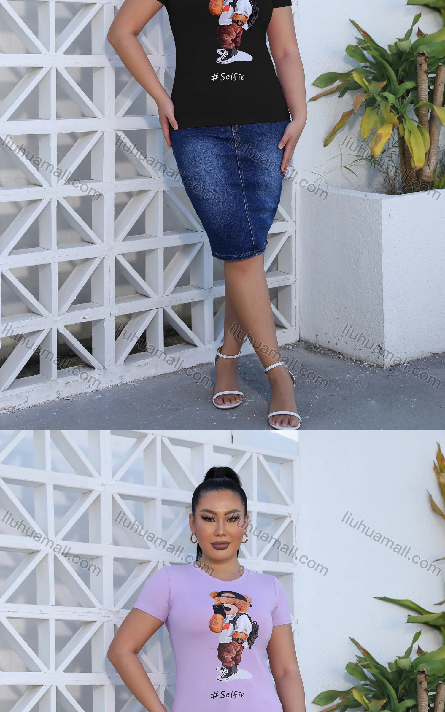 Wholesale Women's Casual Crew Neck Short Sleeve Graphic Slim Fit T-shirt - Liuhuamall