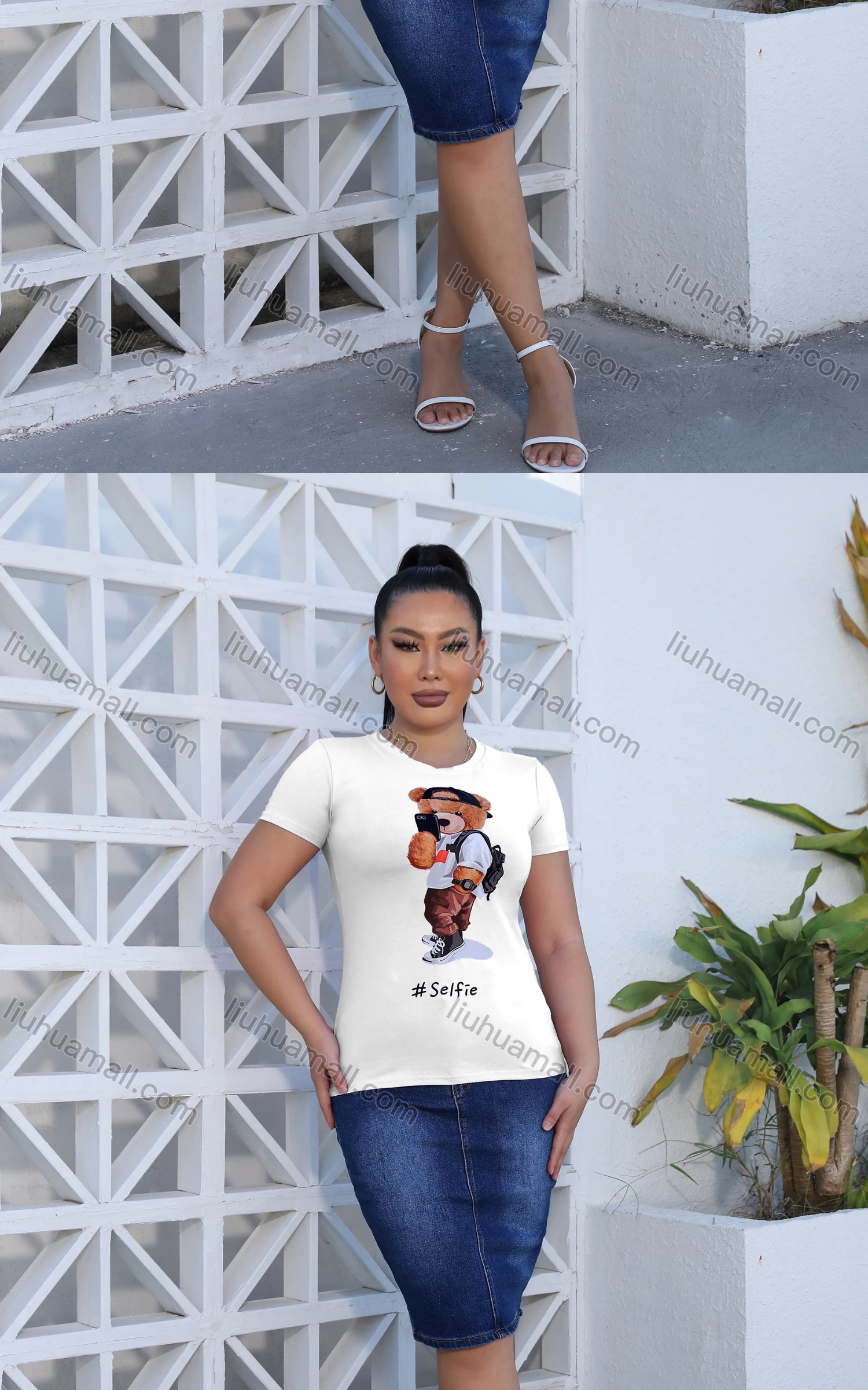 Wholesale Women's Casual Crew Neck Short Sleeve Graphic Slim Fit T-shirt - Liuhuamall