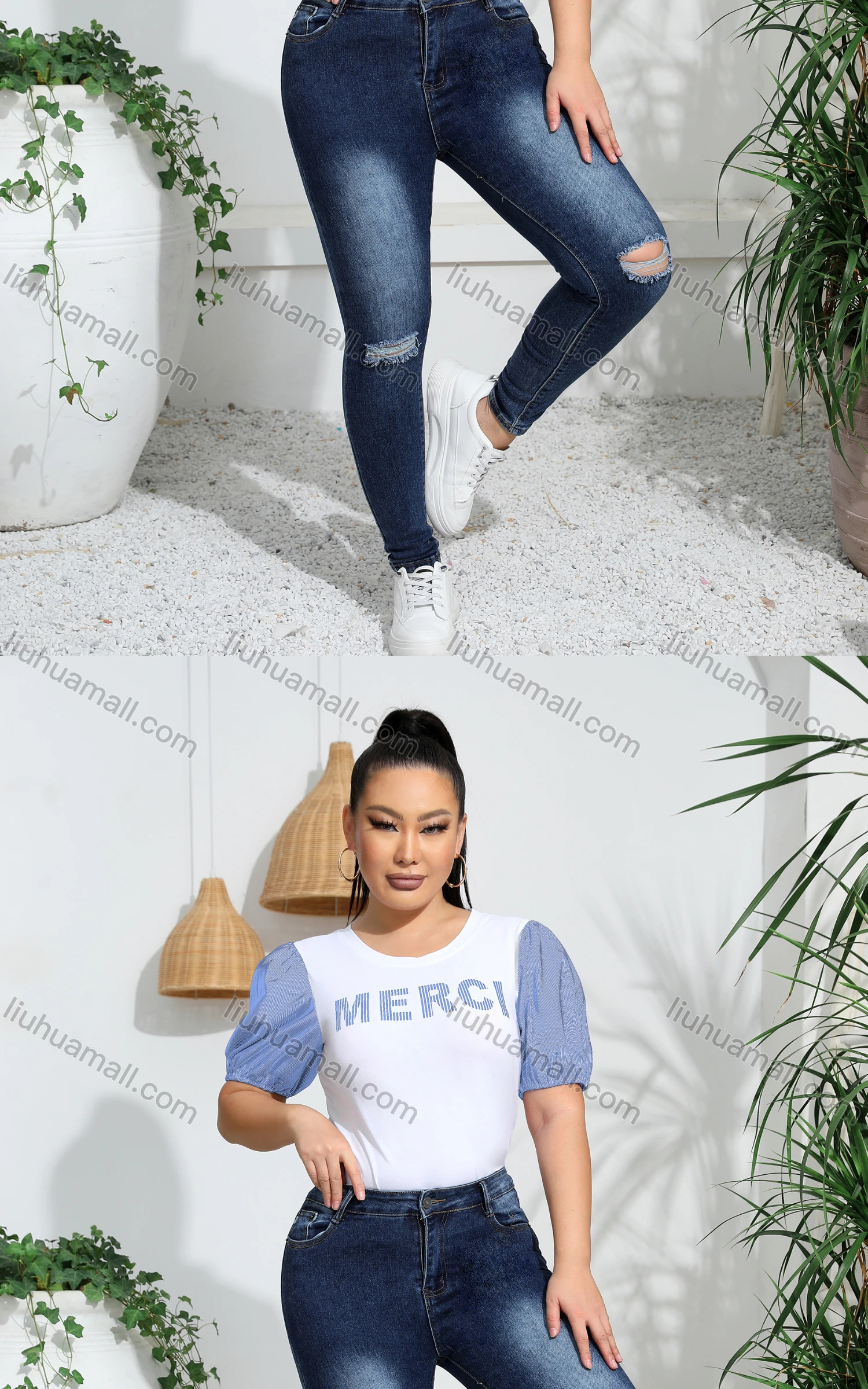 Wholesale Women's Casual Crew Neck Puff Sleeve Letter Colorblock Top - Liuhuamall