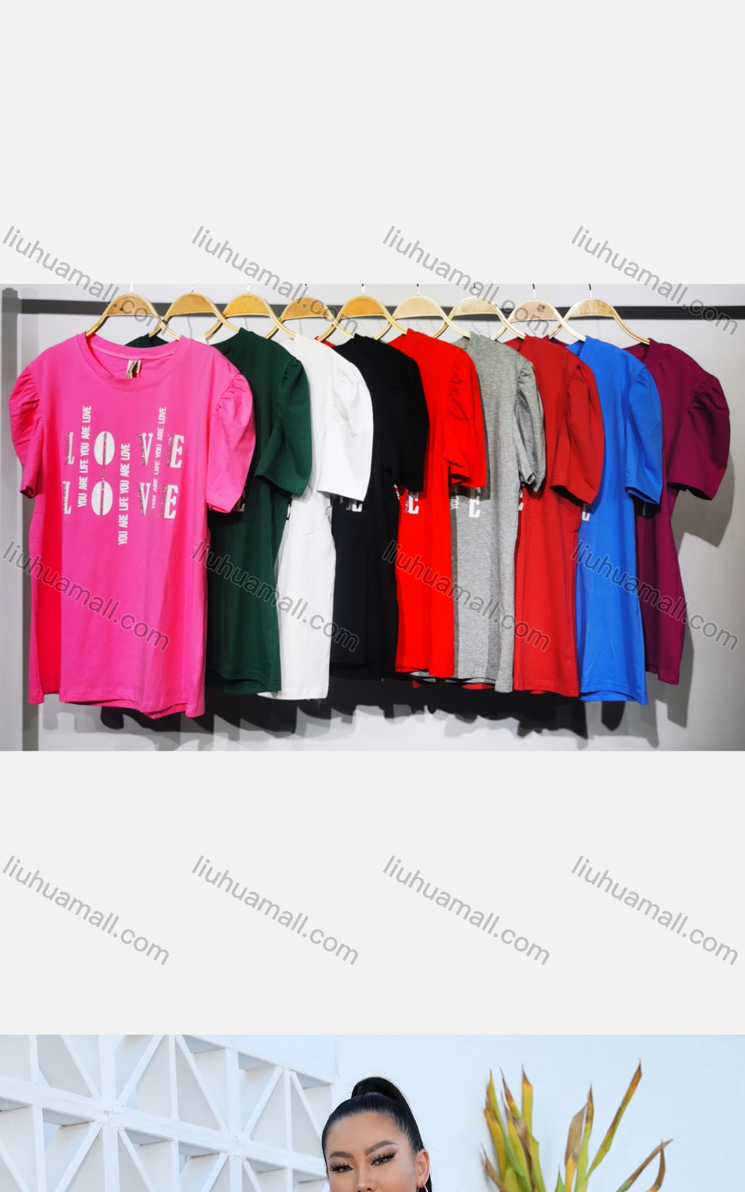 Wholesale Women's Casual Crew Neck Puff Sleeve Letter Top - Liuhuamall