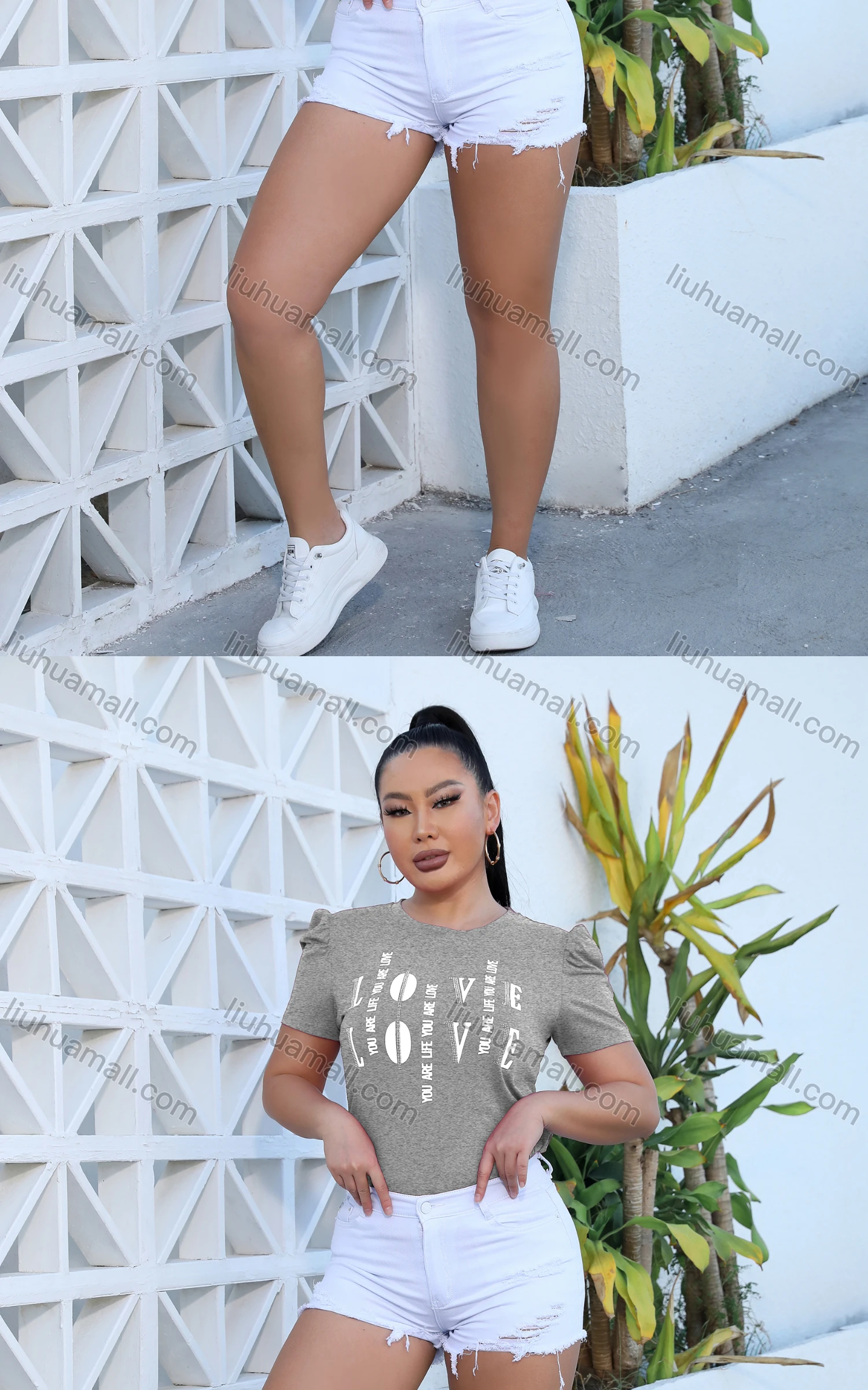 Wholesale Women's Casual Crew Neck Puff Sleeve Letter Top - Liuhuamall