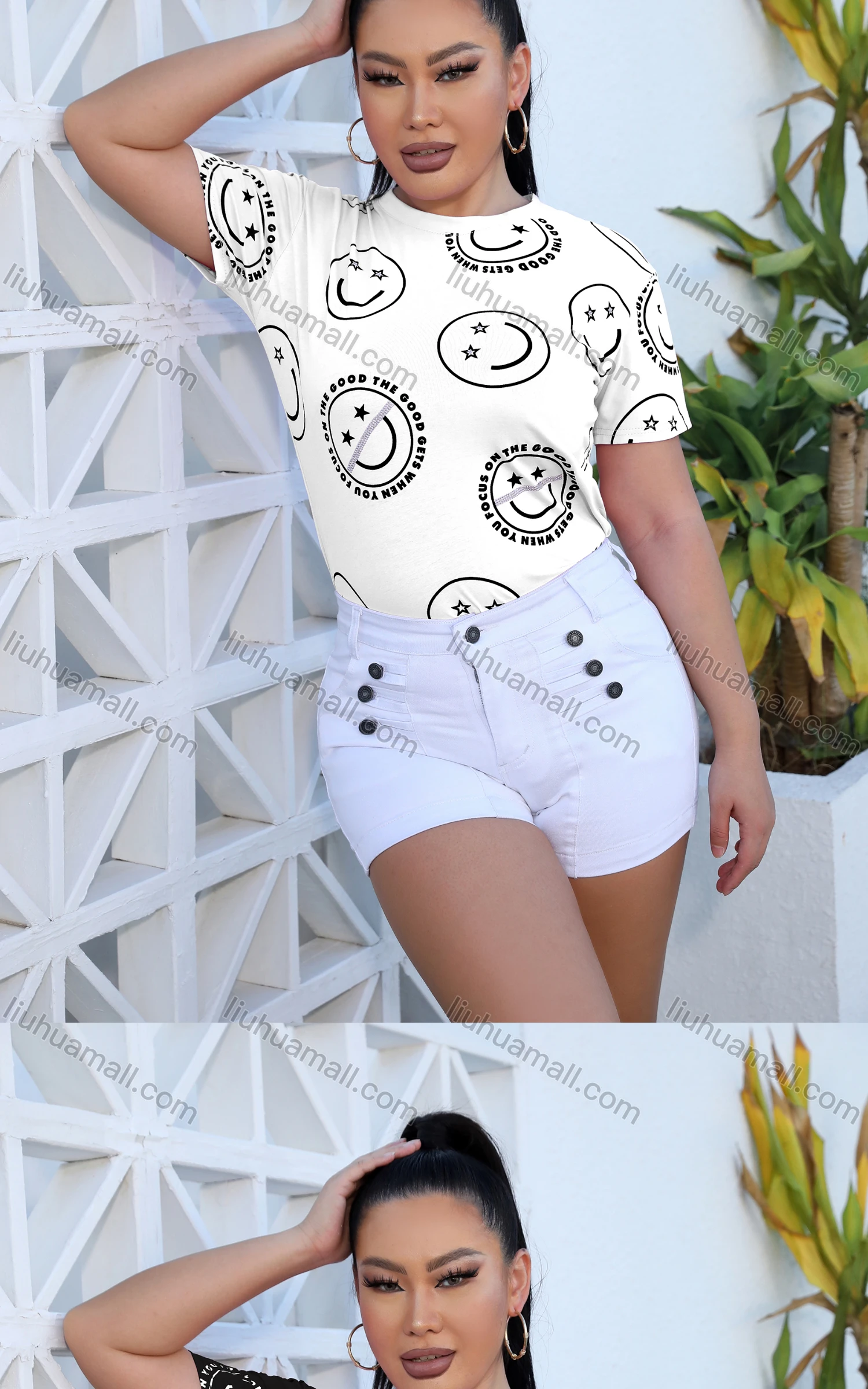 Wholesale Women's Casual Crew Neck Short Sleeve Graphic Slim Fit T-shirt - Liuhuamall