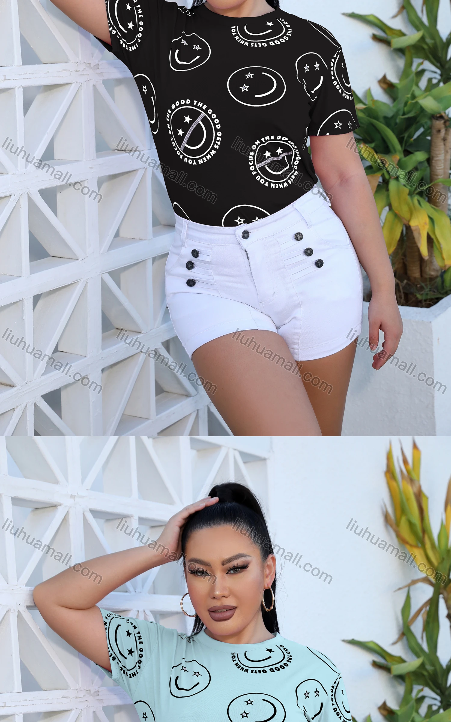 Wholesale Women's Casual Crew Neck Short Sleeve Graphic Slim Fit T-shirt - Liuhuamall