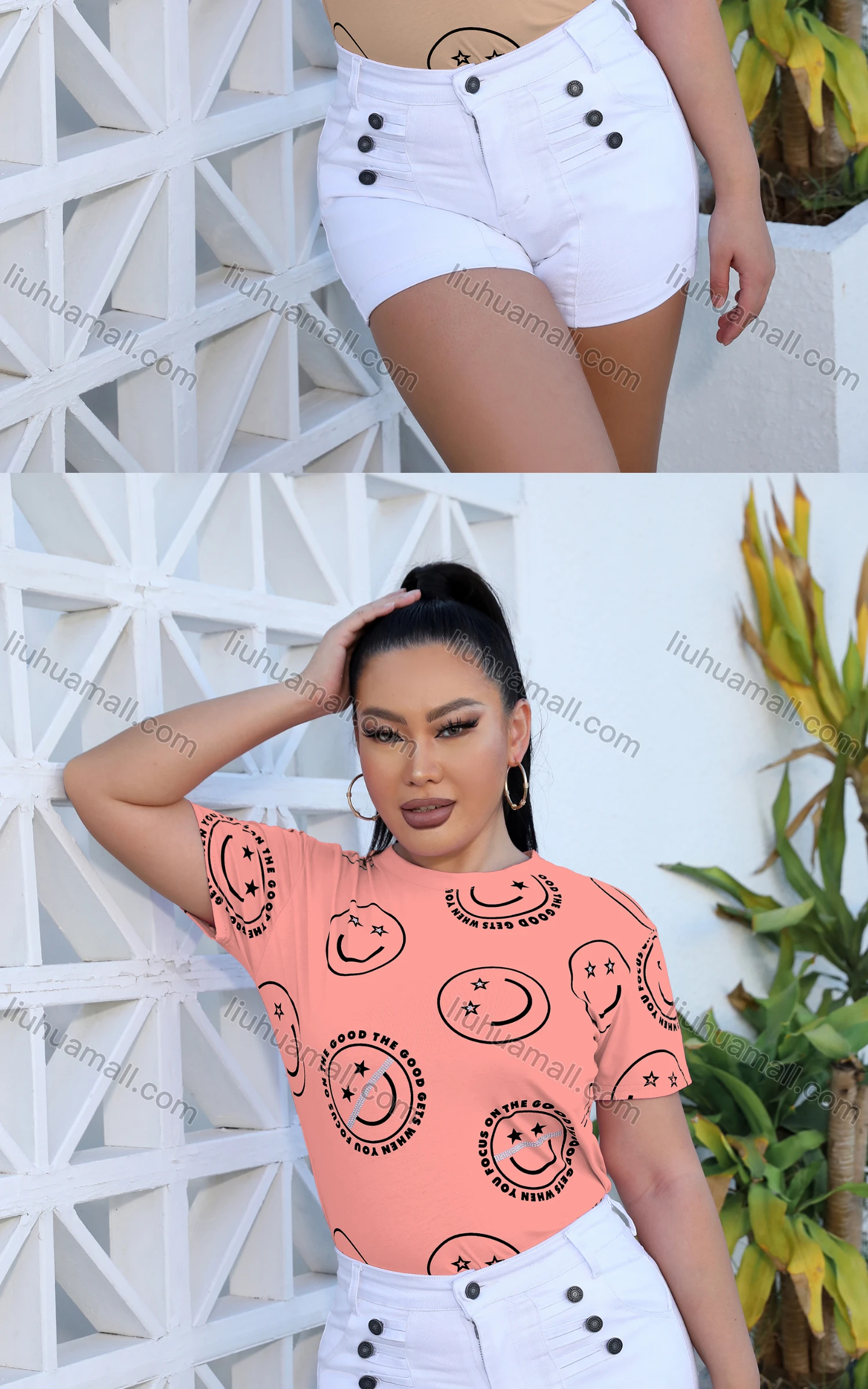 Wholesale Women's Casual Crew Neck Short Sleeve Graphic Slim Fit T-shirt - Liuhuamall