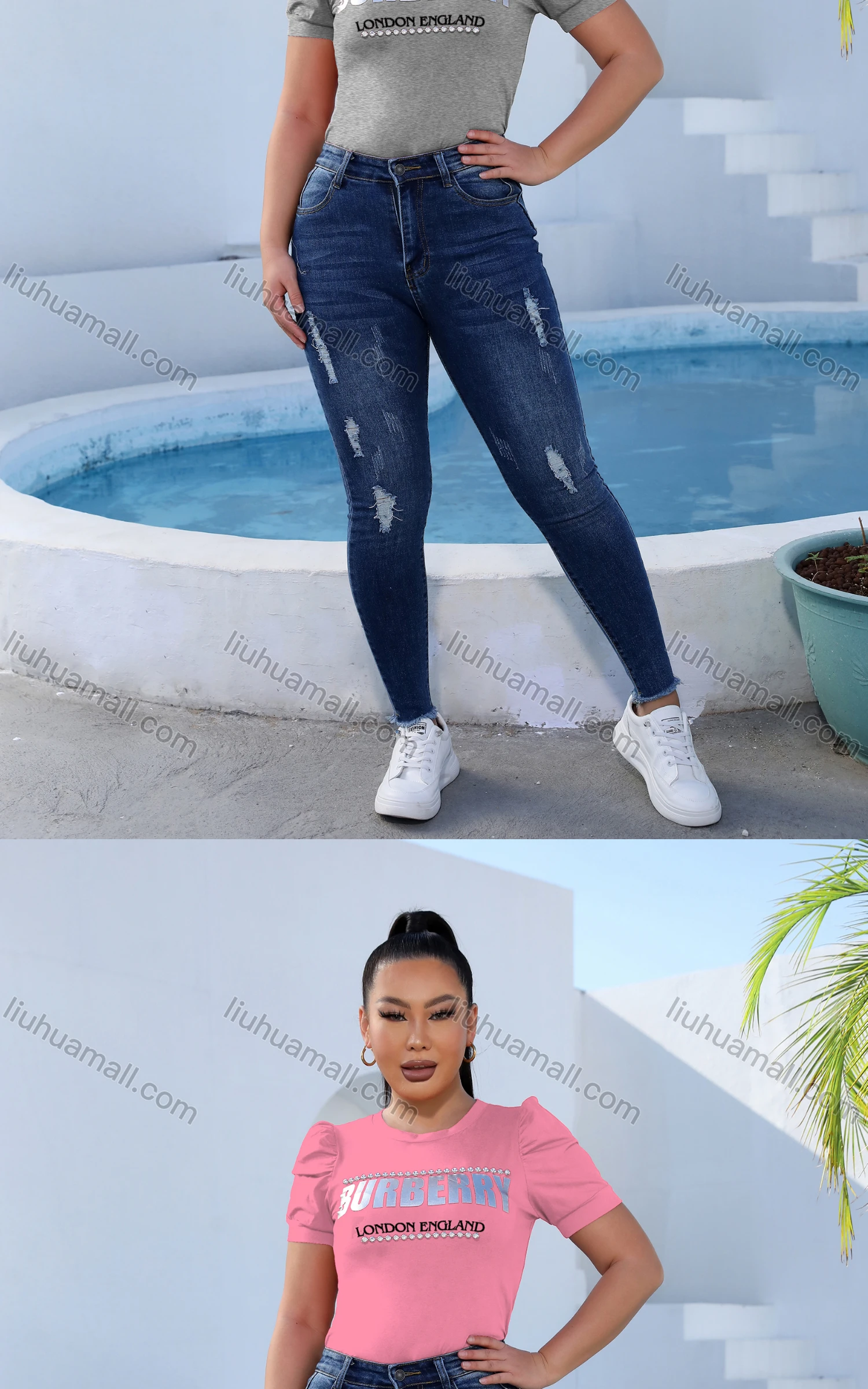 Wholesale Women's Casual Crew Neck Short Sleeve Slim Fit Letter Tee - Liuhuamall