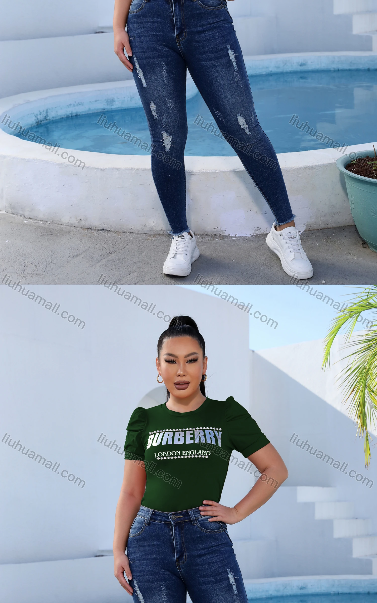 Wholesale Women's Casual Crew Neck Short Sleeve Slim Fit Letter Tee - Liuhuamall