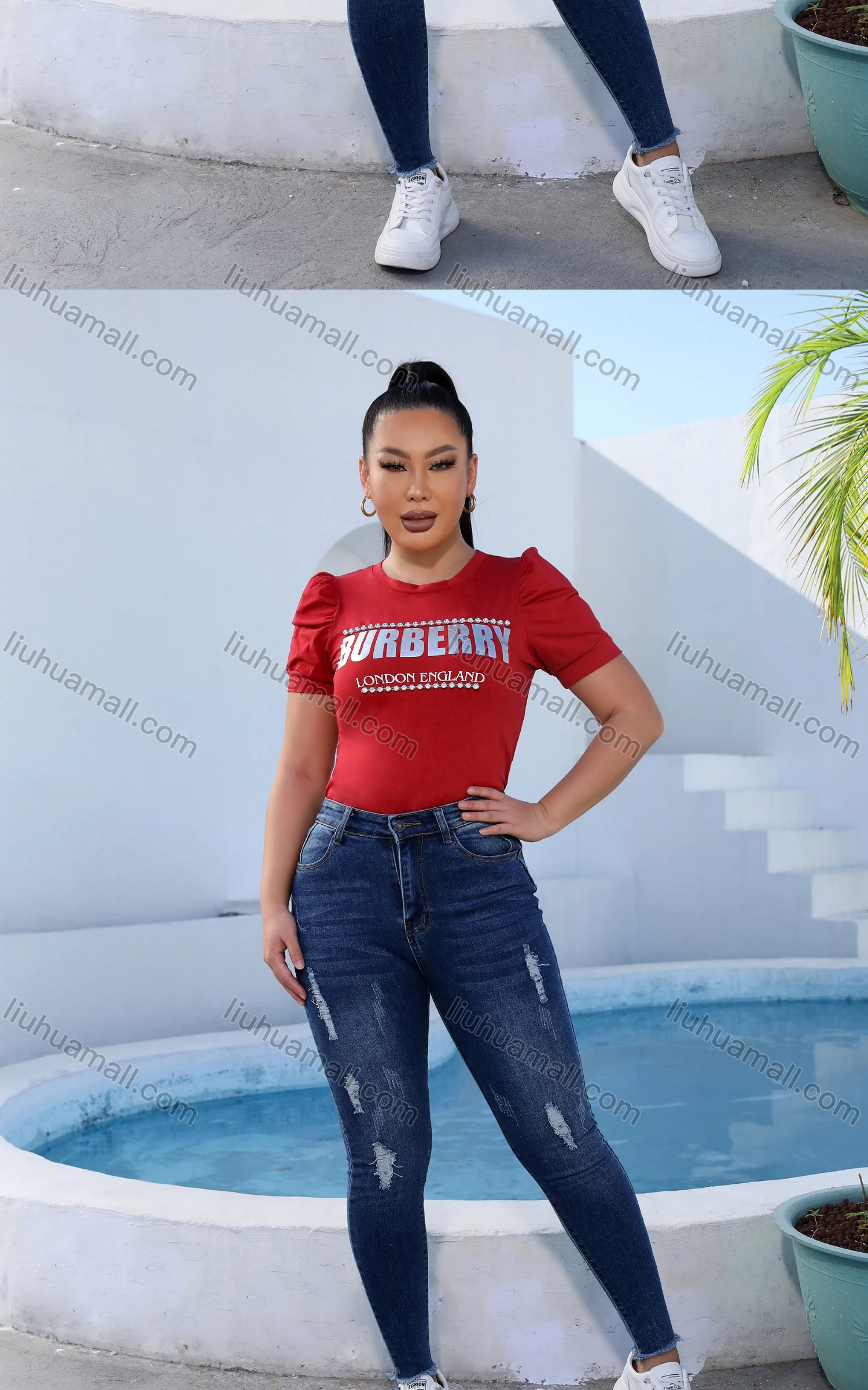 Wholesale Women's Casual Crew Neck Short Sleeve Slim Fit Letter Tee - Liuhuamall