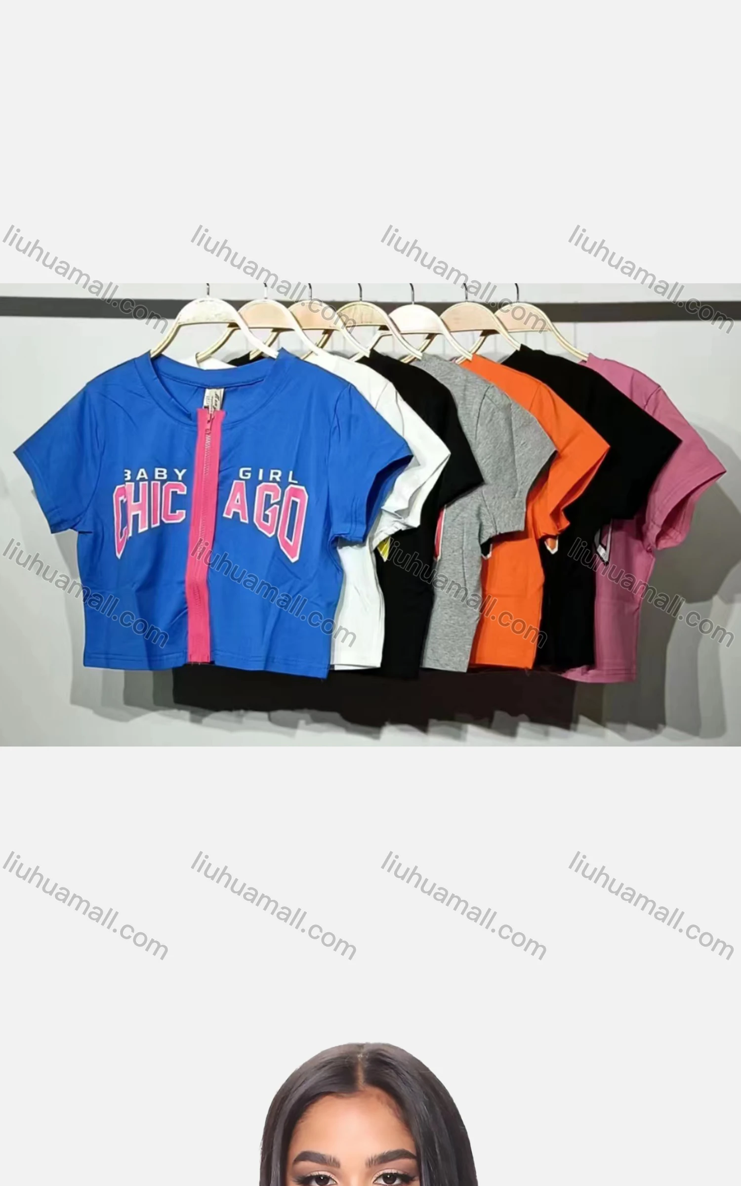 Wholesale Women's Casual Crew Neck Short Sleeve Full Zip Letter Crop Top - Liuhuamall