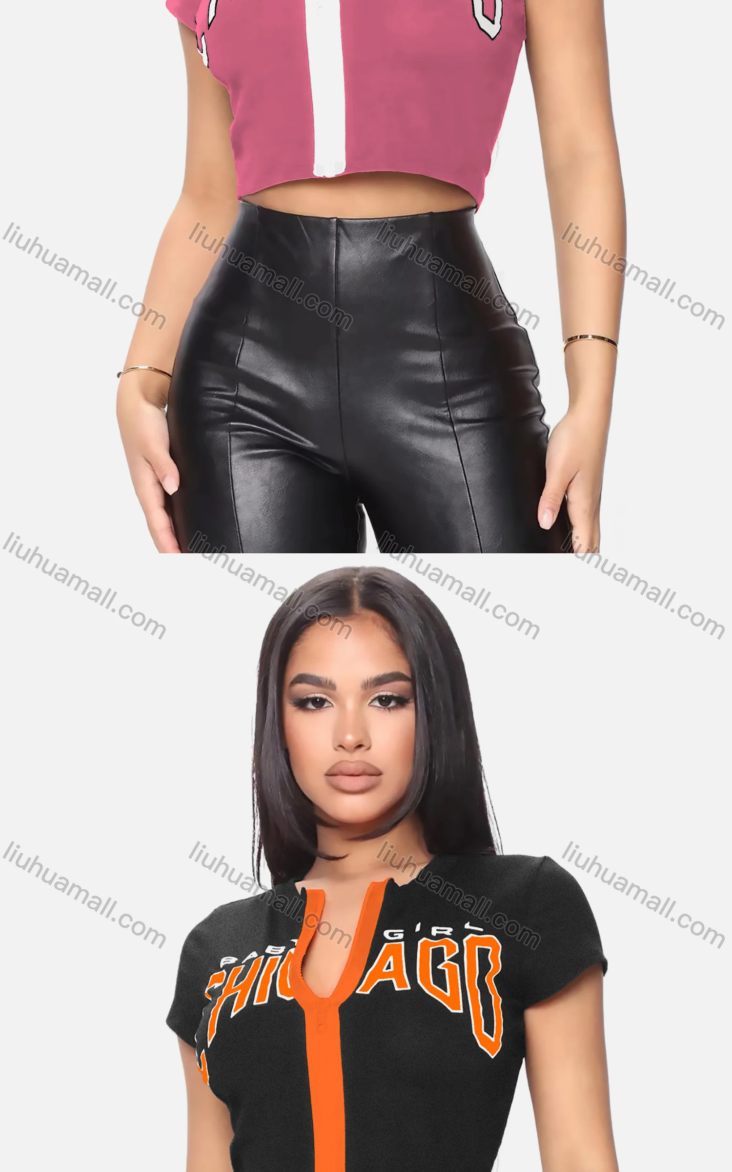 Wholesale Women's Casual Crew Neck Short Sleeve Full Zip Letter Crop Top - Liuhuamall