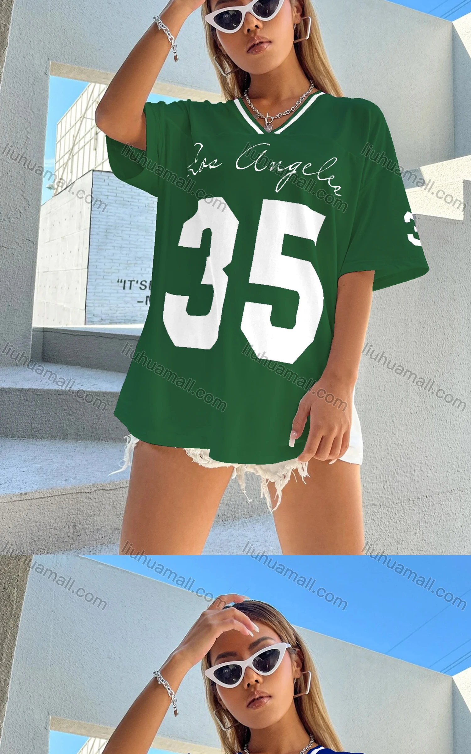 Wholesale Women's Casual V Neck Half Sleeve Loose Fit Letter Top - Liuhuamall