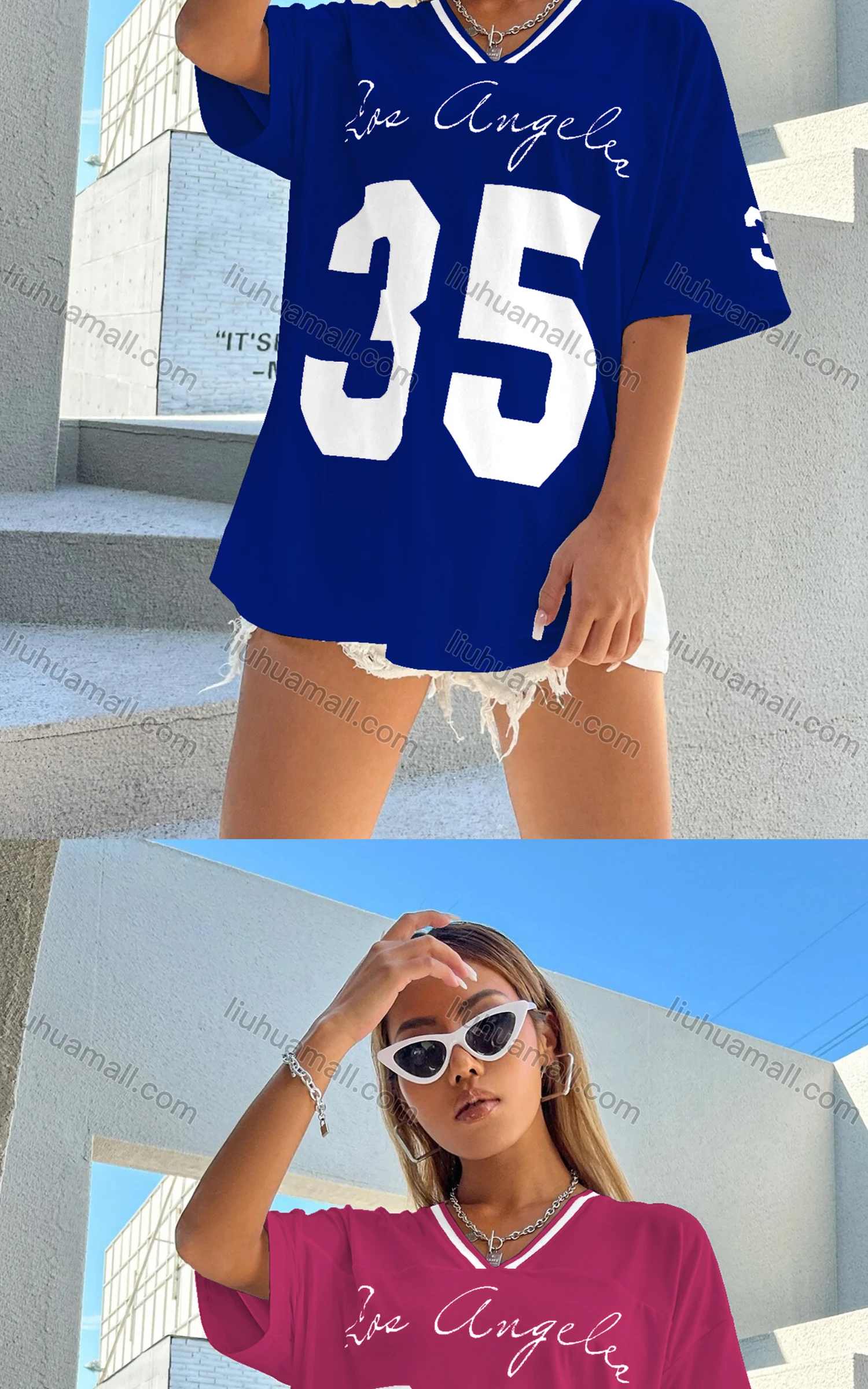 Wholesale Women's Casual V Neck Half Sleeve Loose Fit Letter Top - Liuhuamall