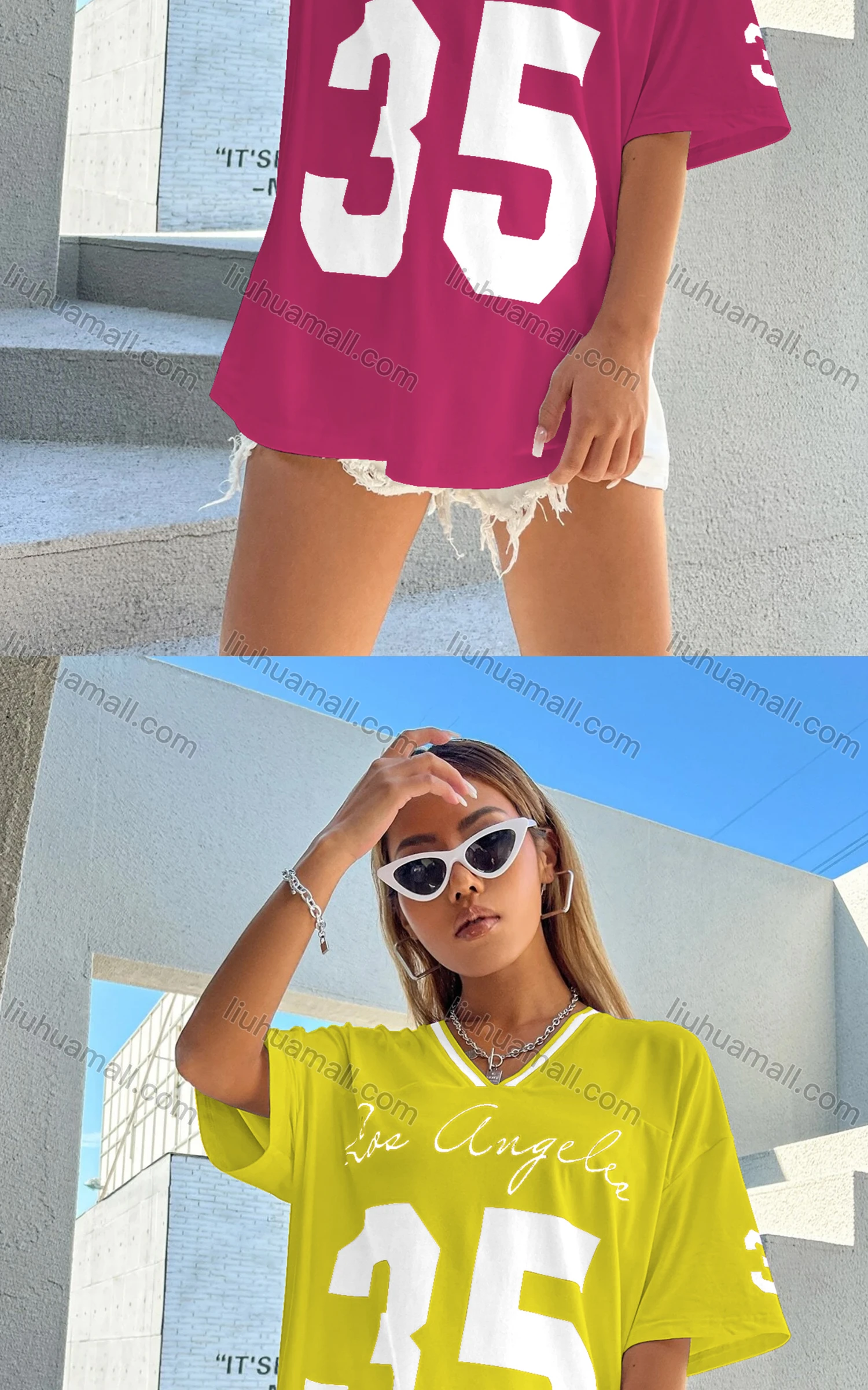 Wholesale Women's Casual V Neck Half Sleeve Loose Fit Letter Top - Liuhuamall