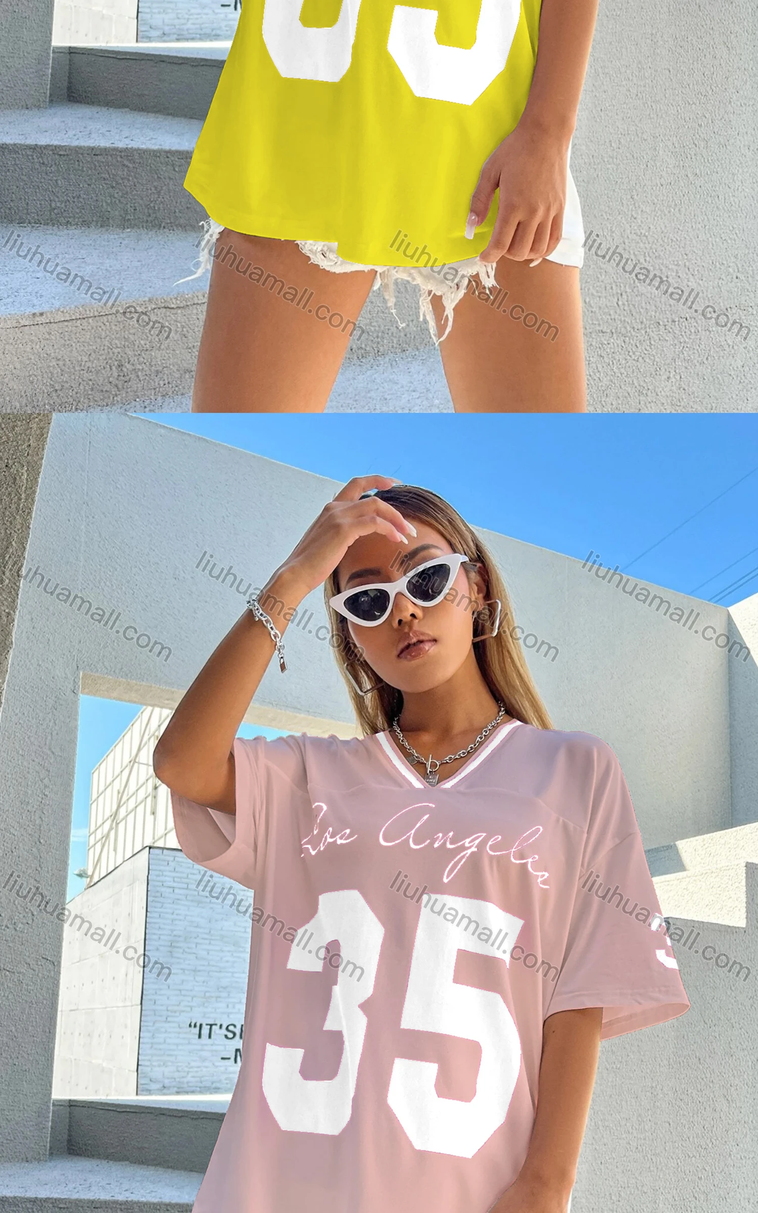 Wholesale Women's Casual V Neck Half Sleeve Loose Fit Letter Top - Liuhuamall