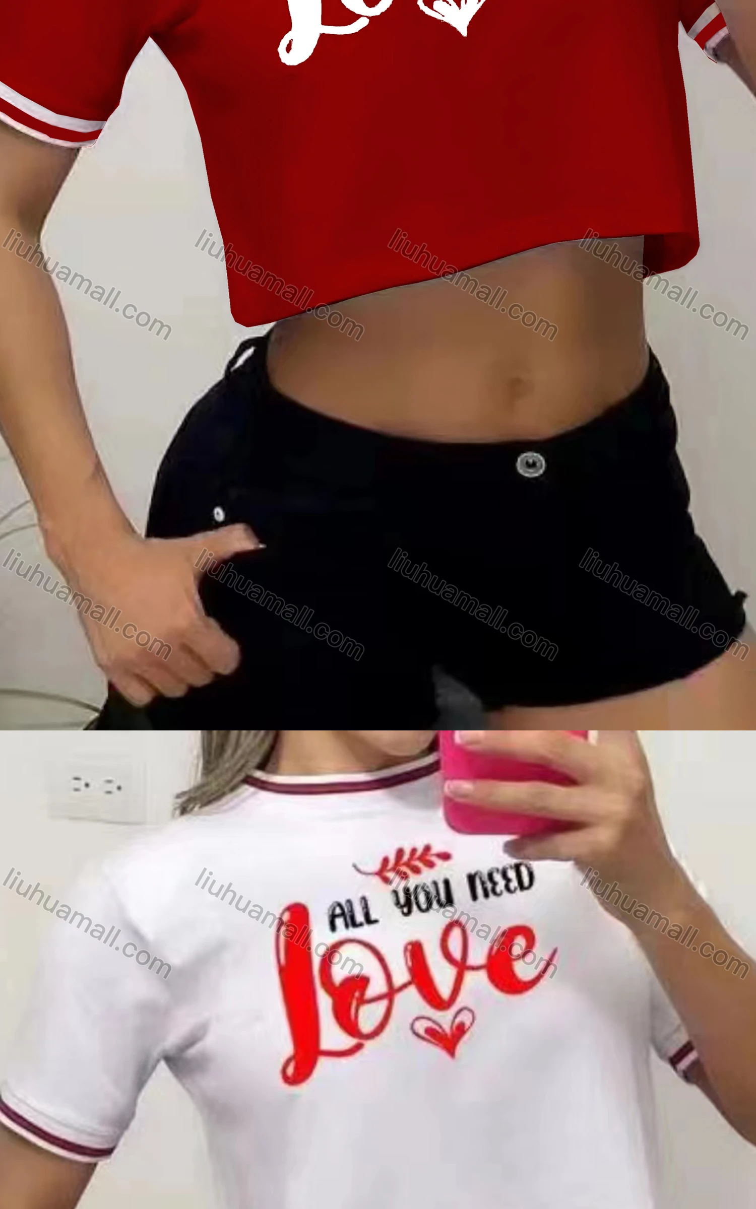 Wholesale Women's Casual Crew Neck Short Sleeve Letter Crop Top - Liuhuamall