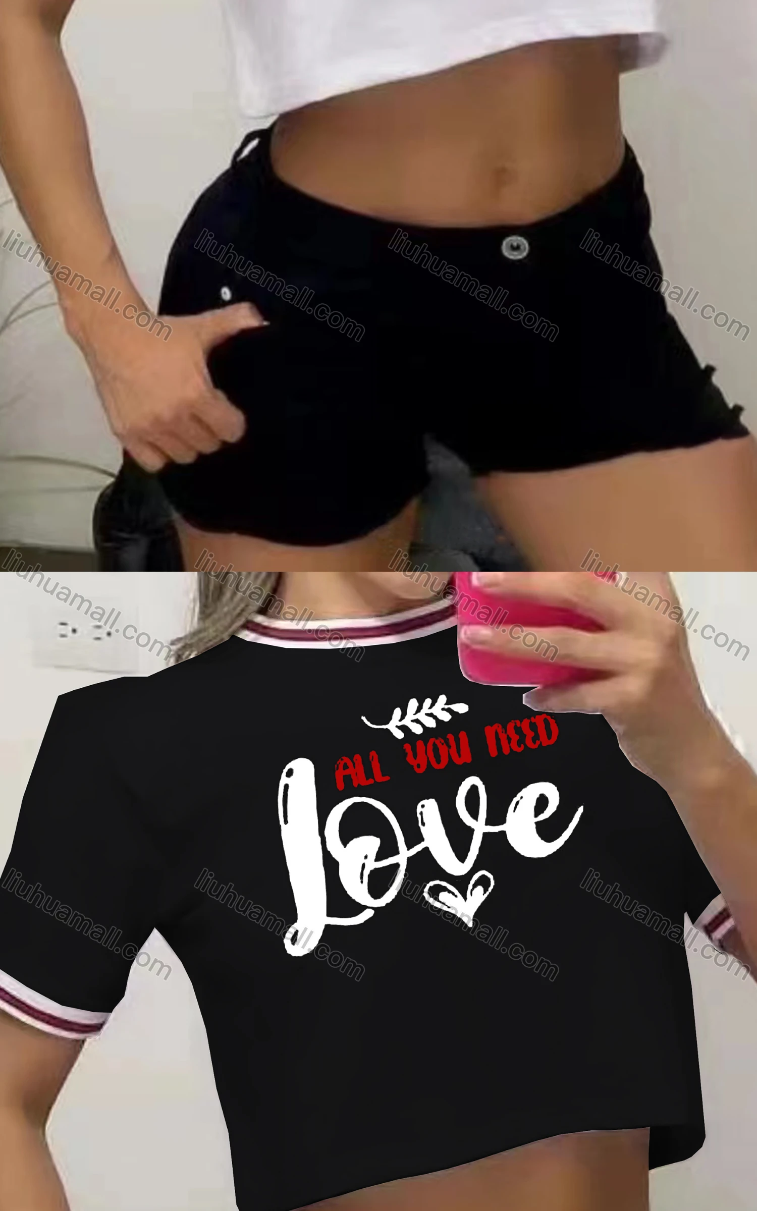 Wholesale Women's Casual Crew Neck Short Sleeve Letter Crop Top - Liuhuamall