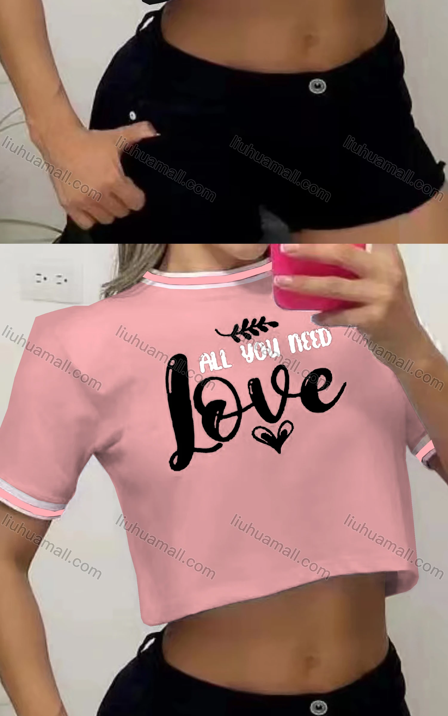 Wholesale Women's Casual Crew Neck Short Sleeve Letter Crop Top - Liuhuamall