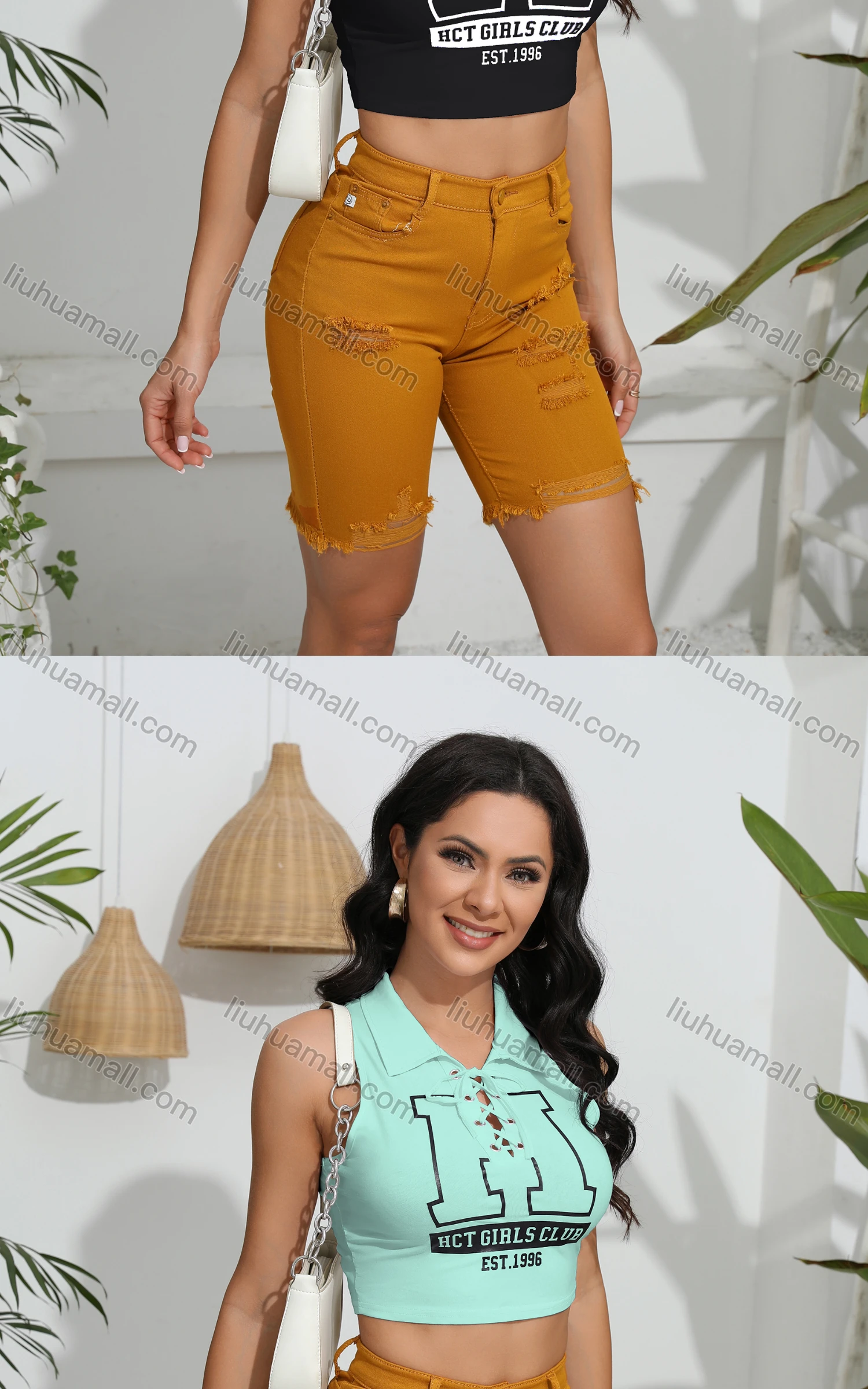 Wholesale Women's Casual Collared Sleeveless Criss Cross Letter Crop Top - Liuhuamall