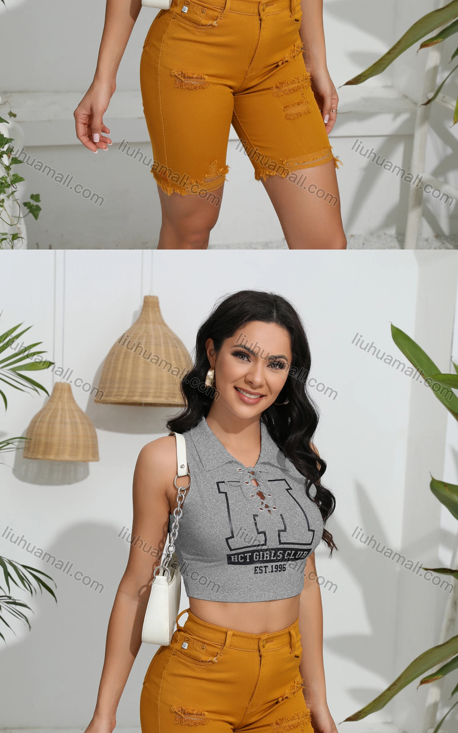 Wholesale Women's Casual Collared Sleeveless Criss Cross Letter Crop Top - Liuhuamall