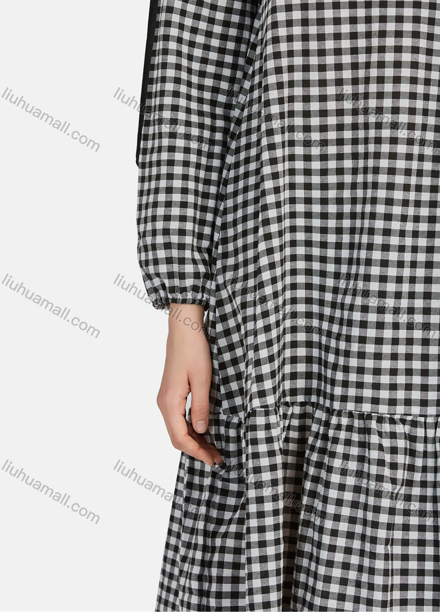 Wholesale Women's Casual Plaid Print Long Sleeve Ruffle Hem Midi Dress 1309# - Liuhuamall