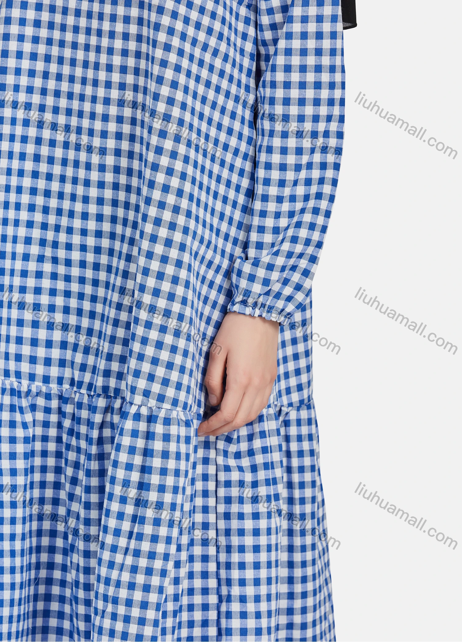 Wholesale Women's Casual Plaid Print Long Sleeve Ruffle Hem Midi Dress 1309# - Liuhuamall