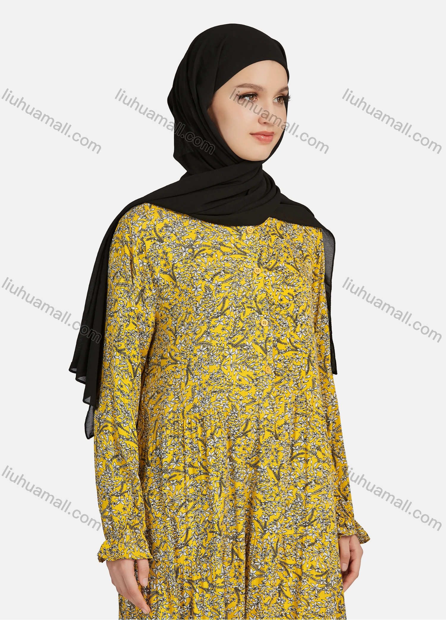 Wholesale Women's Casual Allover Print Long Sleeve Button Down Maxi Shirt Dress 1343# - Liuhuamall